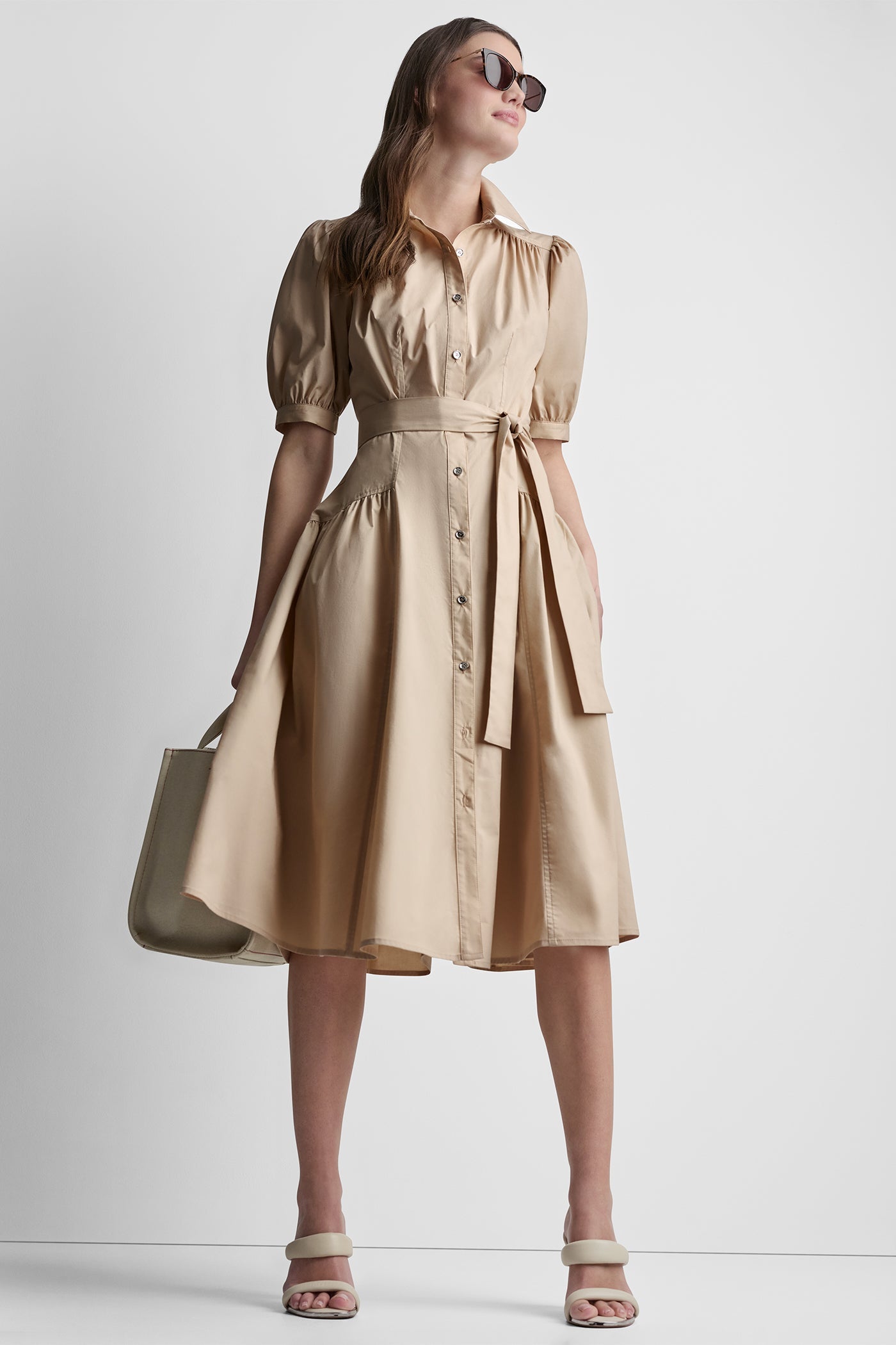 DROP-WAIST MIDI SHIRT DRESS