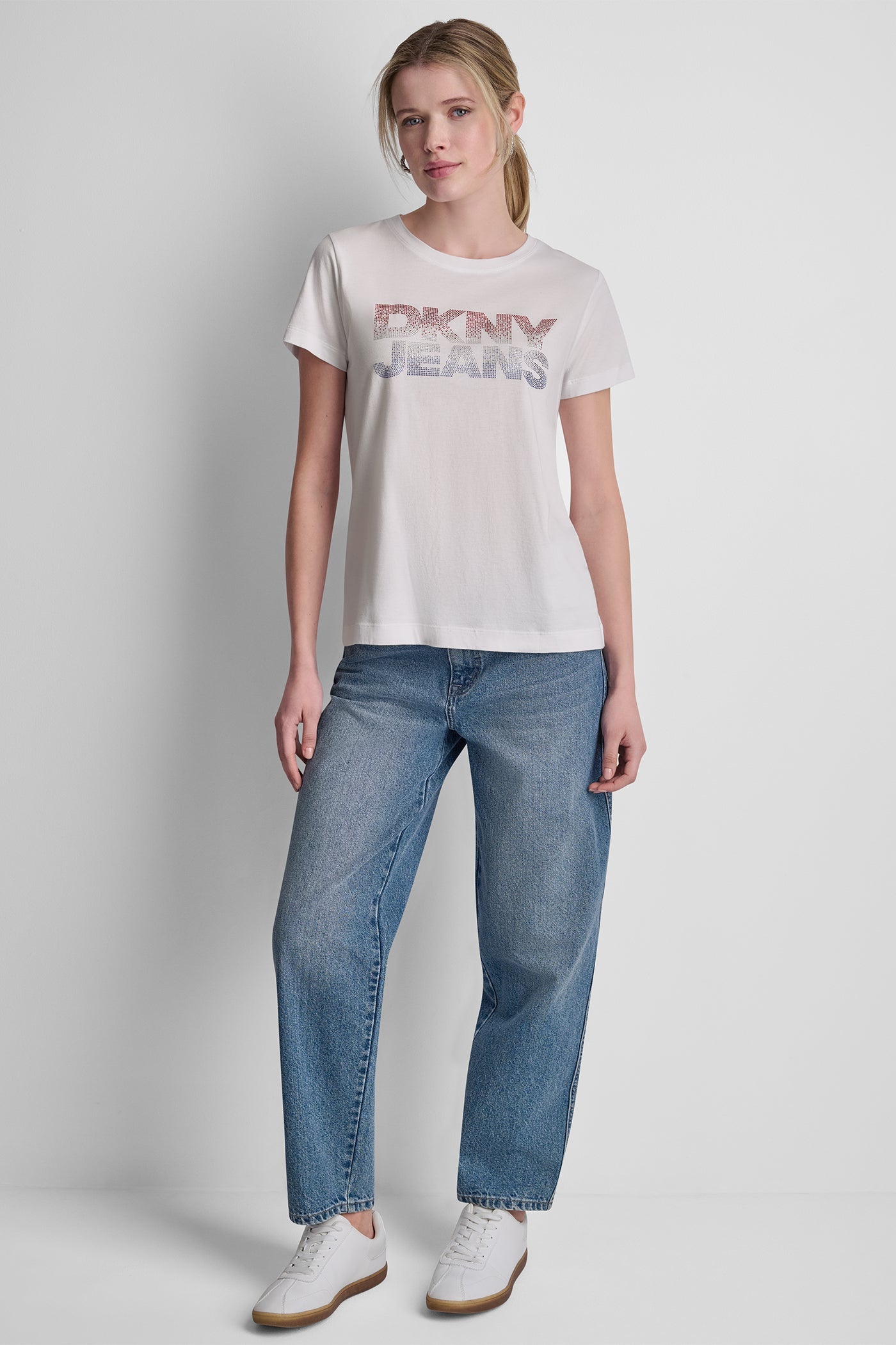 DKNY JEANS STACKED RHINESTONE LOGO TEE