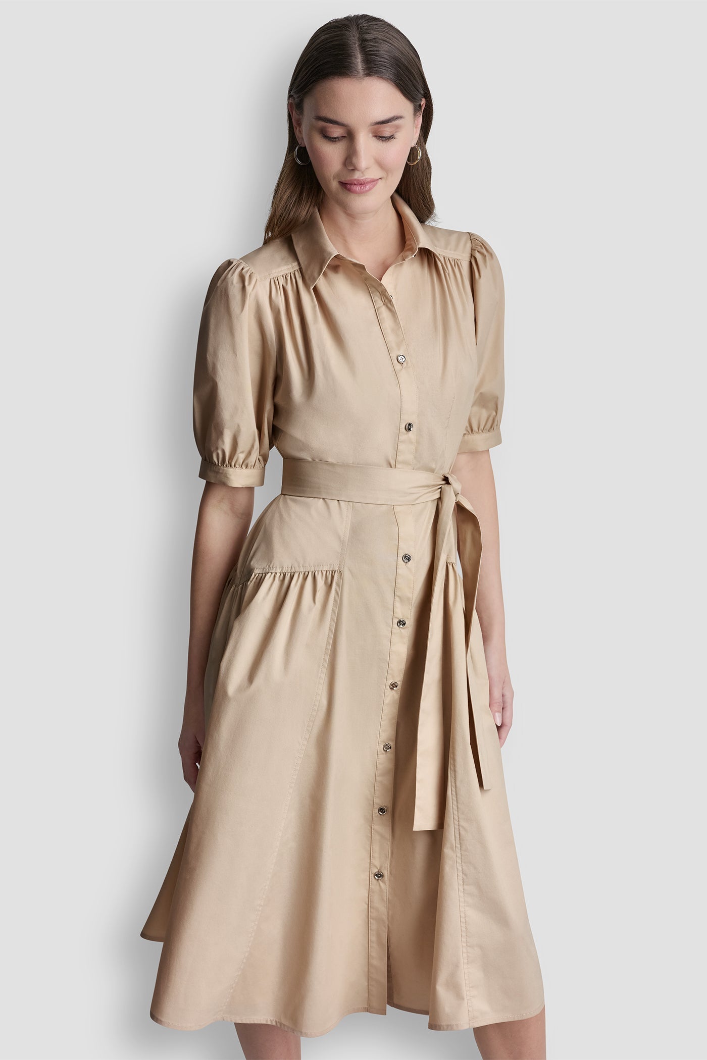 DROP-WAIST MIDI SHIRT DRESS