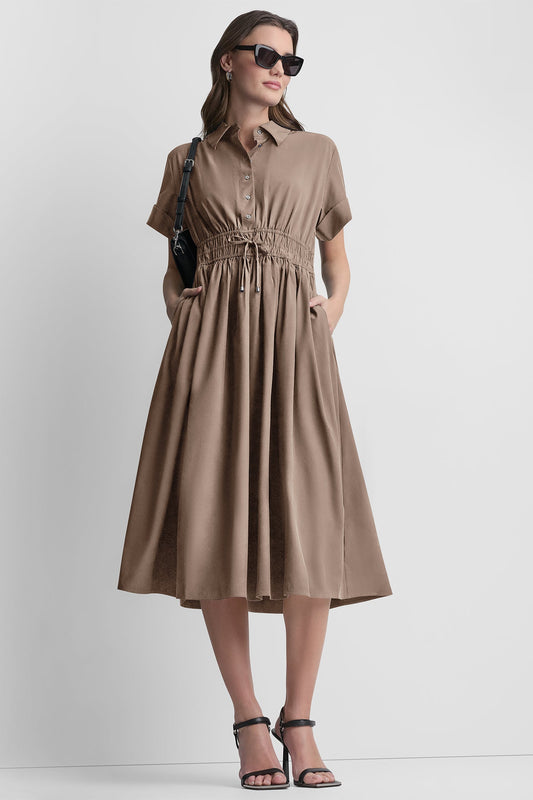 SMOCKED-WAIST COMMUTER DRESS