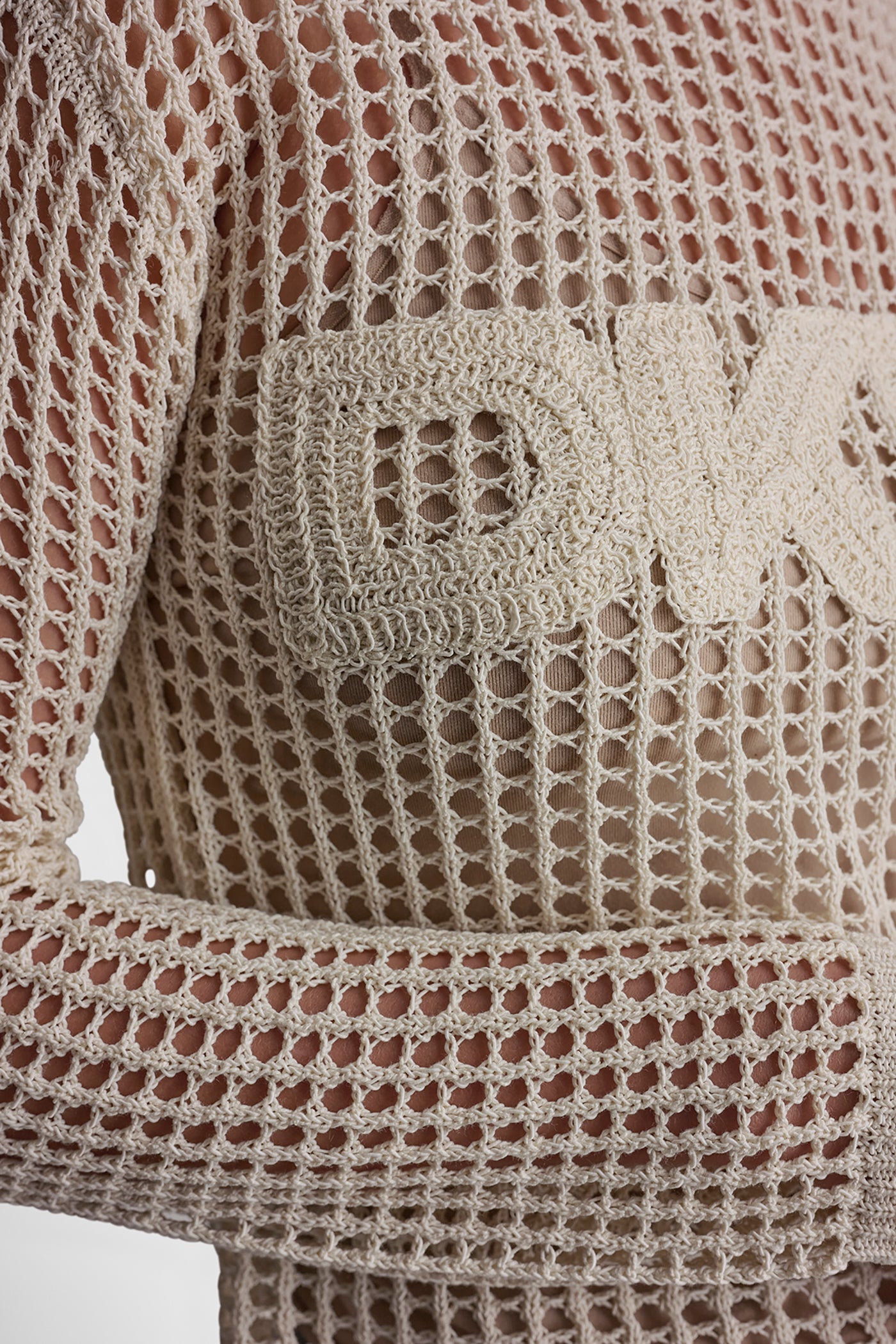 CROCHET OPEN-STITCH LOGO SWEATER