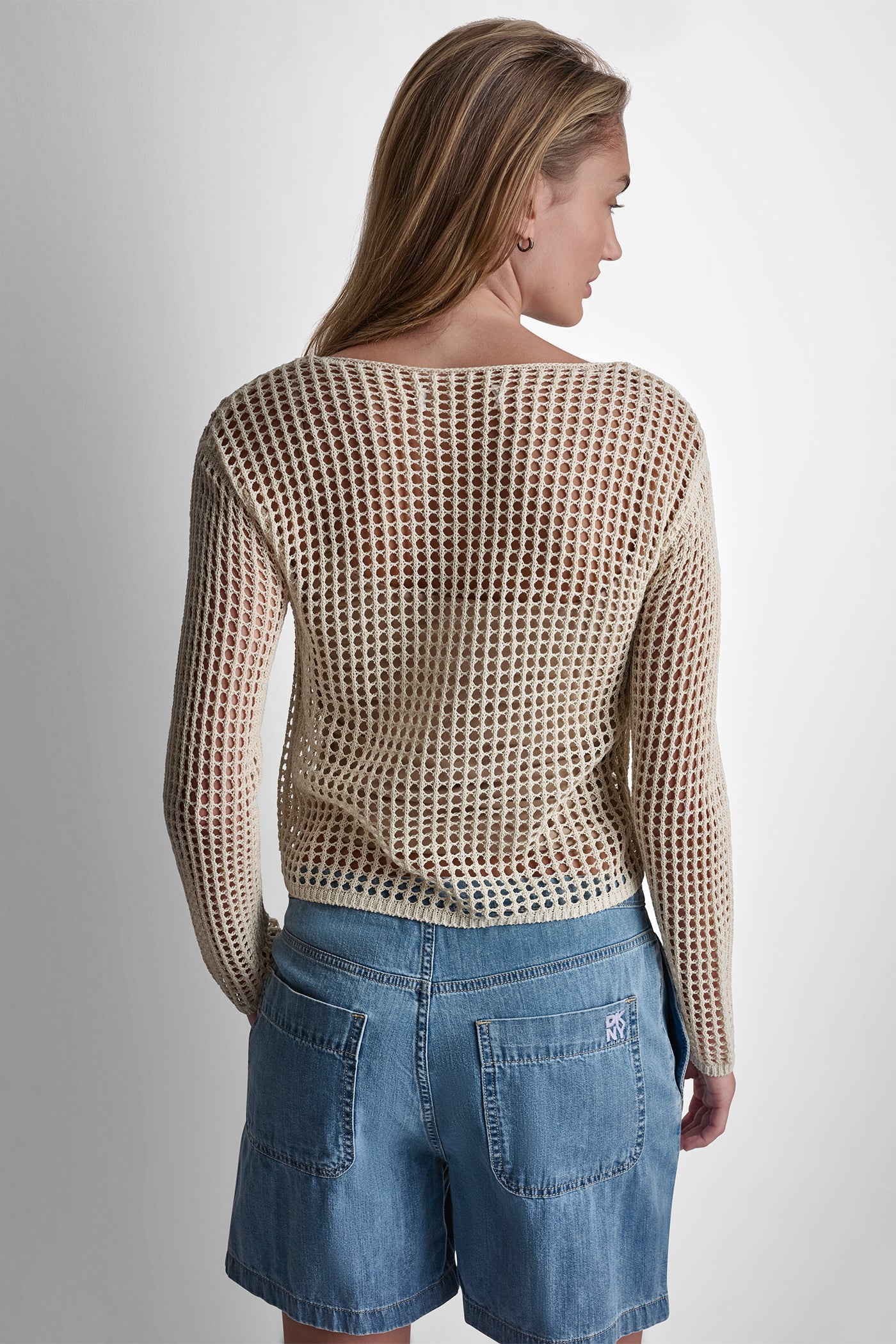 CROCHET OPEN-STITCH LOGO SWEATER
