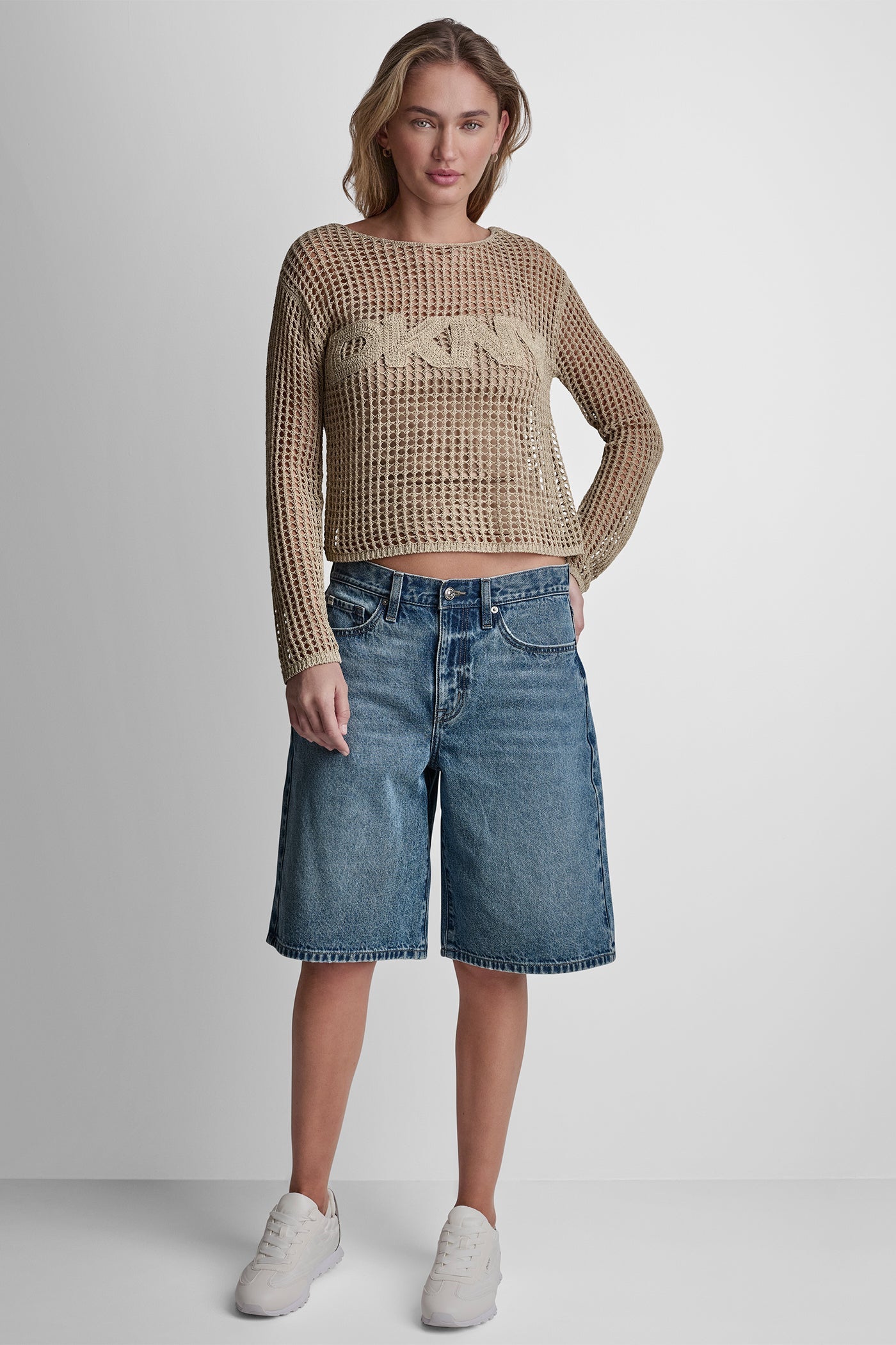 CROCHET OPEN-STITCH LOGO SWEATER
