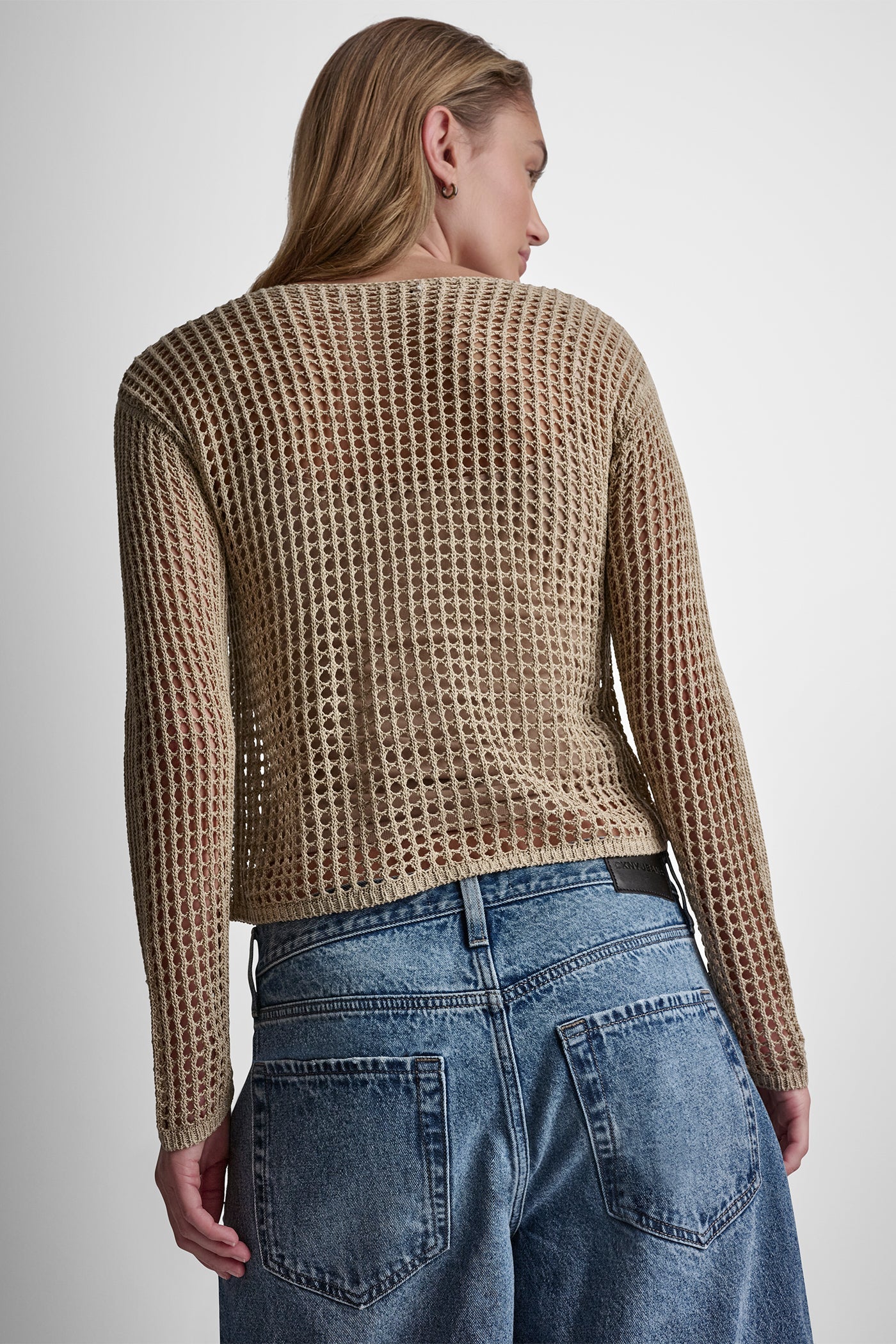 CROCHET OPEN-STITCH LOGO SWEATER