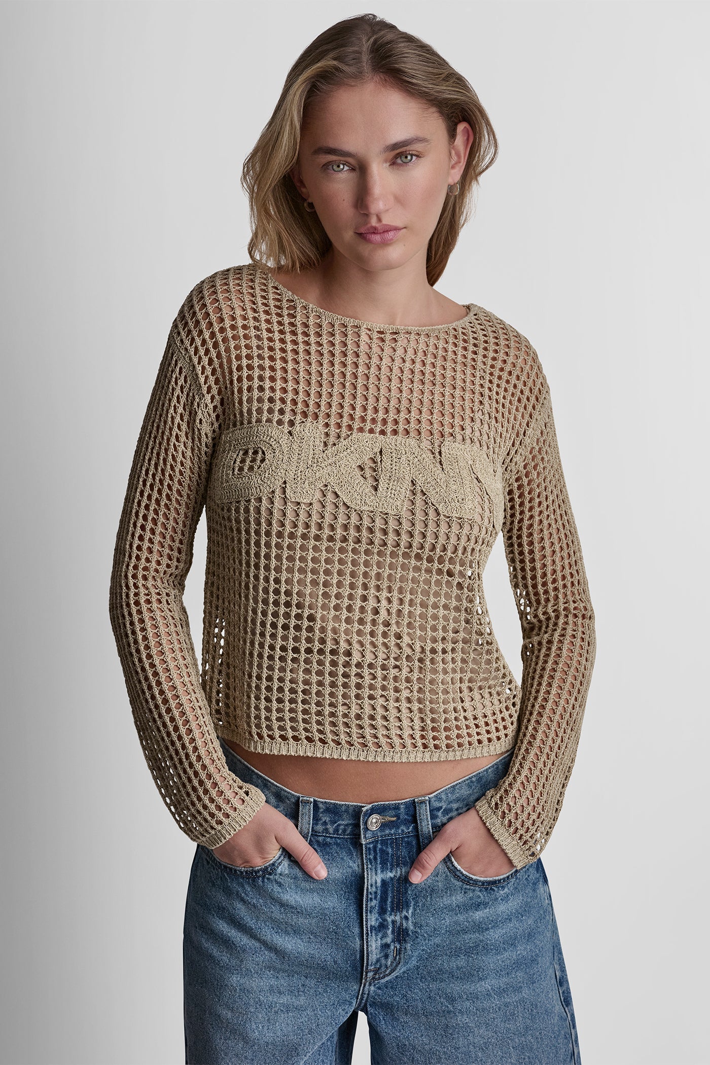 CROCHET OPEN-STITCH LOGO SWEATER