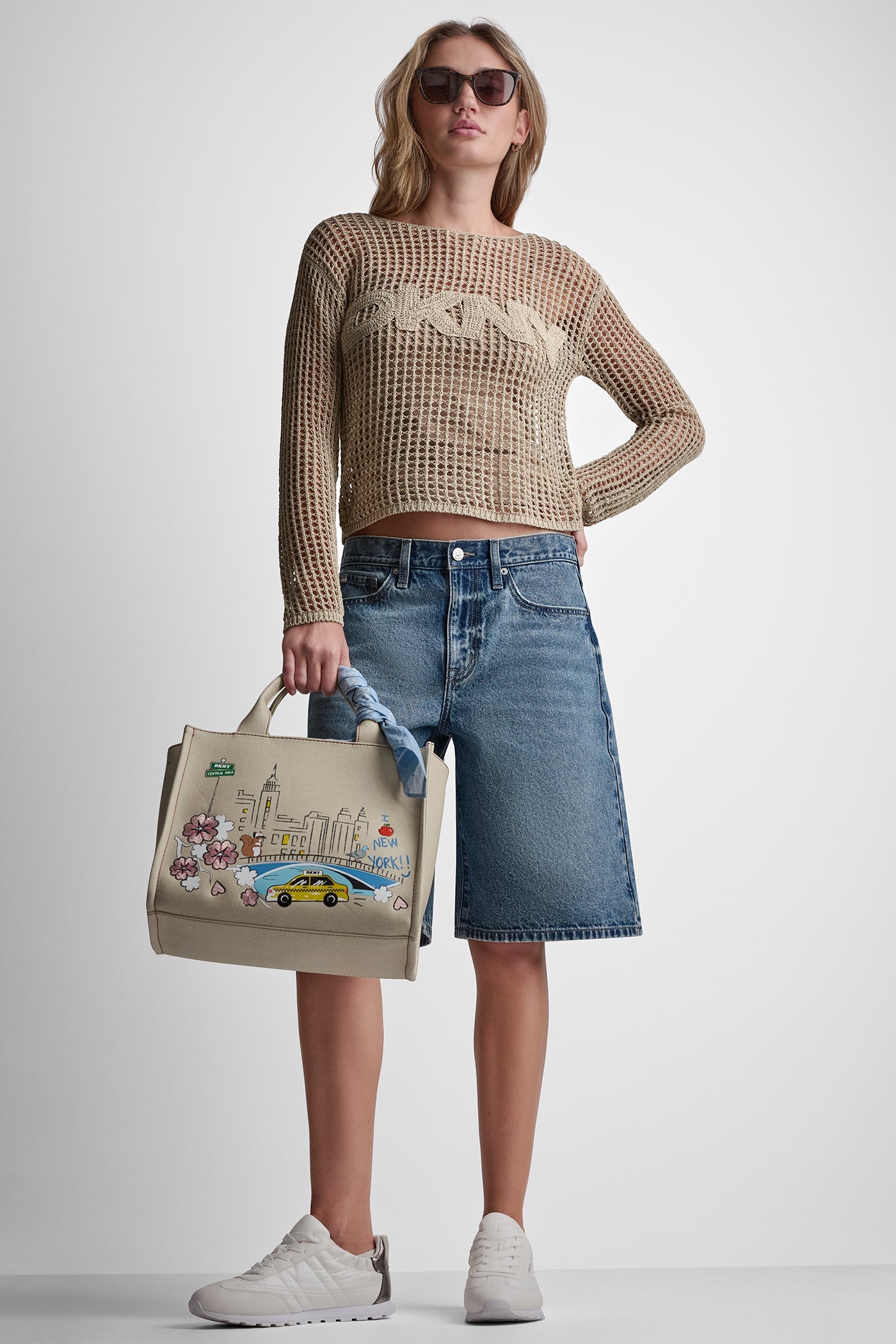 CROCHET OPEN-STITCH LOGO SWEATER