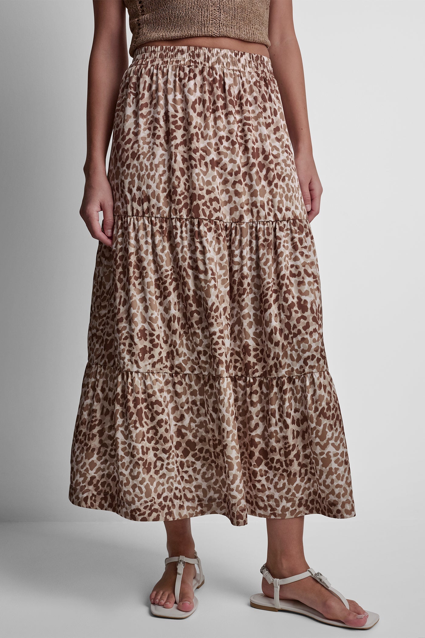 TIERED SATIN PRINTED SKIRT