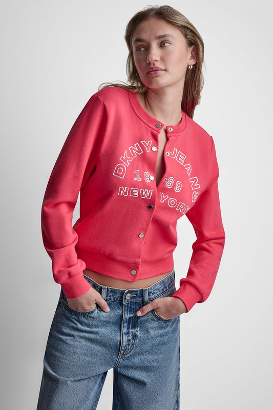 BUTTON FRONT SHRUNKEN LOGO JACKET