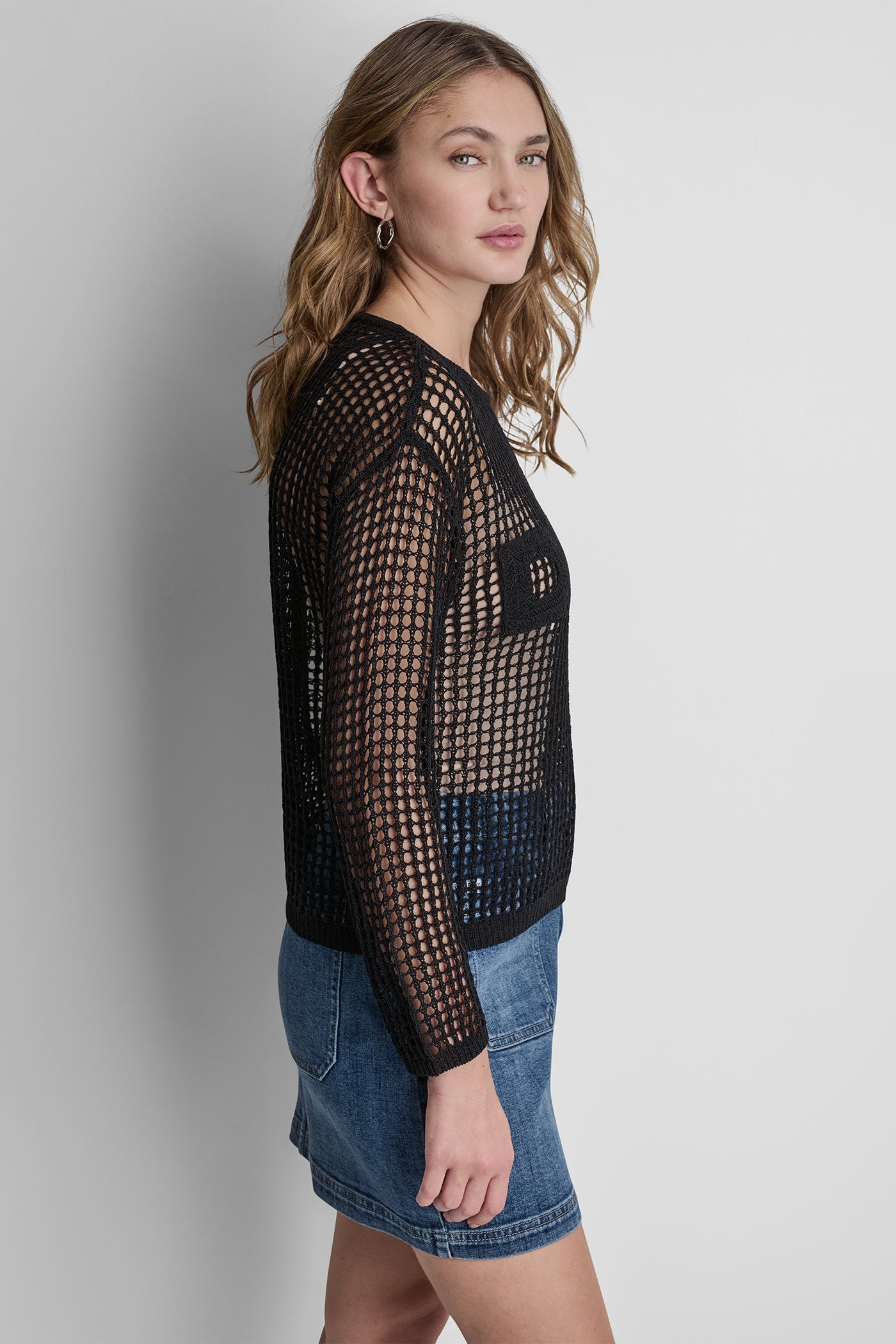 CROCHET OPEN-STITCH LOGO SWEATER