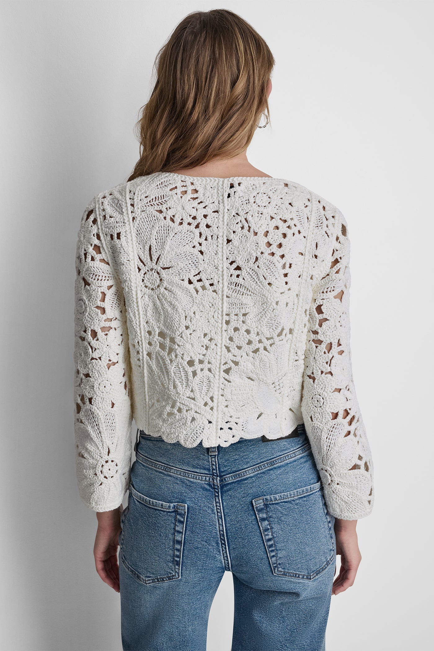 FLORAL CROCHET CARDIGAN WITH SCALLOP HEM