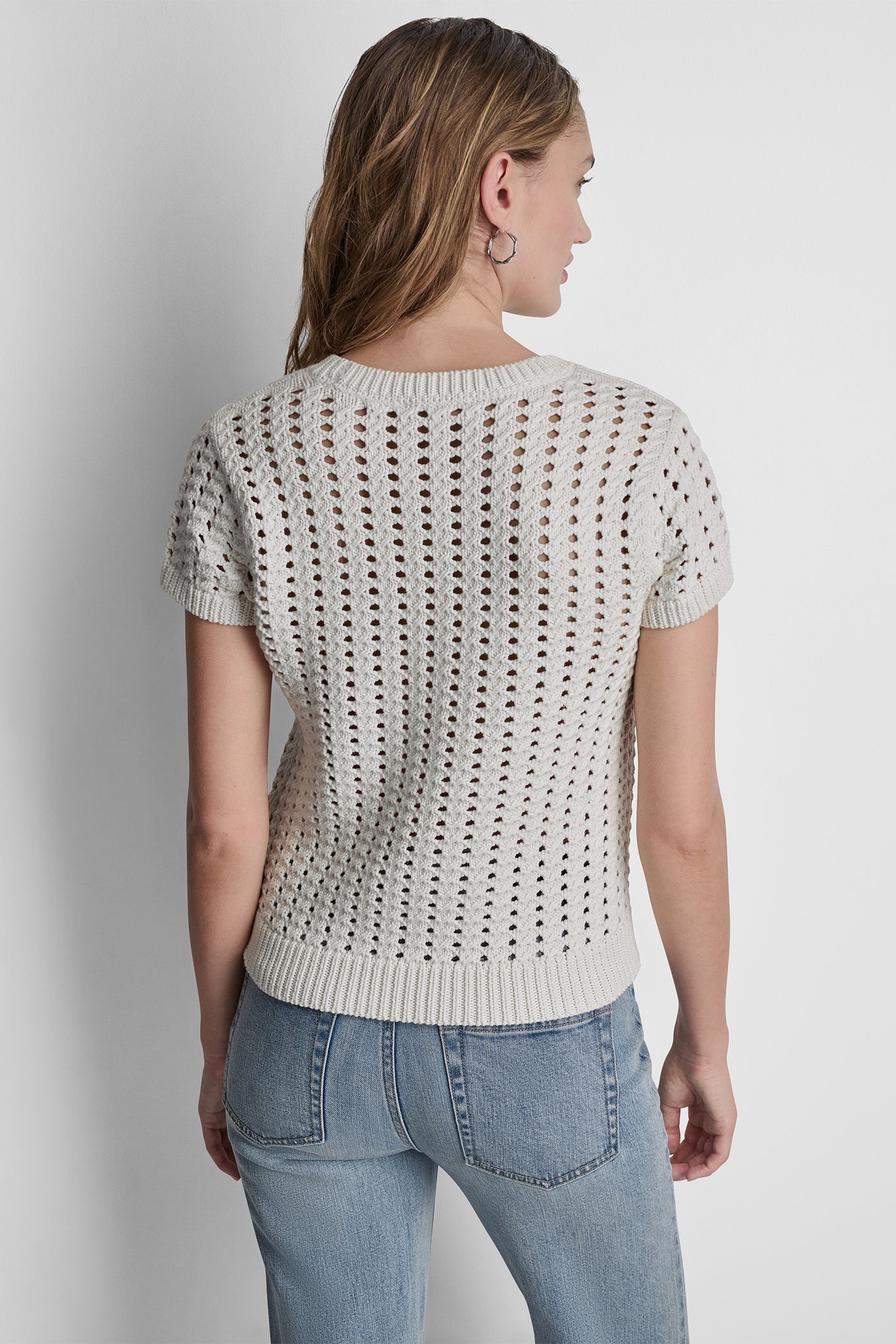 CHUNKY POINTELLE SHORT SLEEVE SWEATER