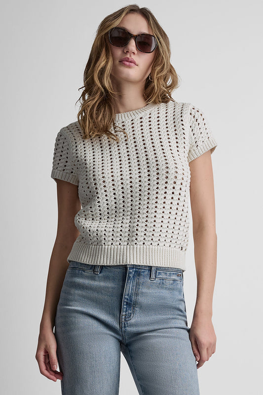 CHUNKY POINTELLE SHORT SLEEVE SWEATER