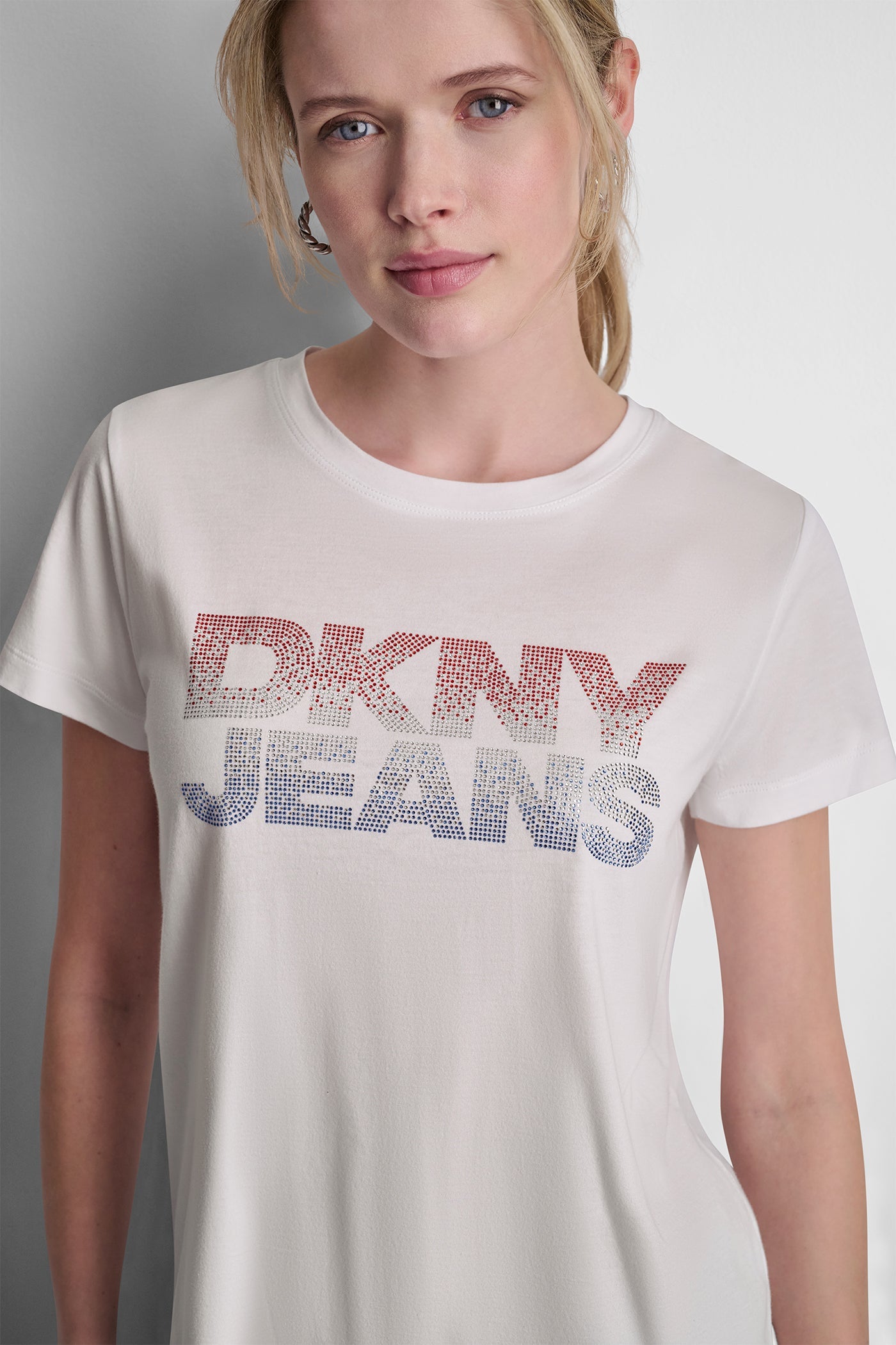 DKNY JEANS STACKED RHINESTONE LOGO TEE