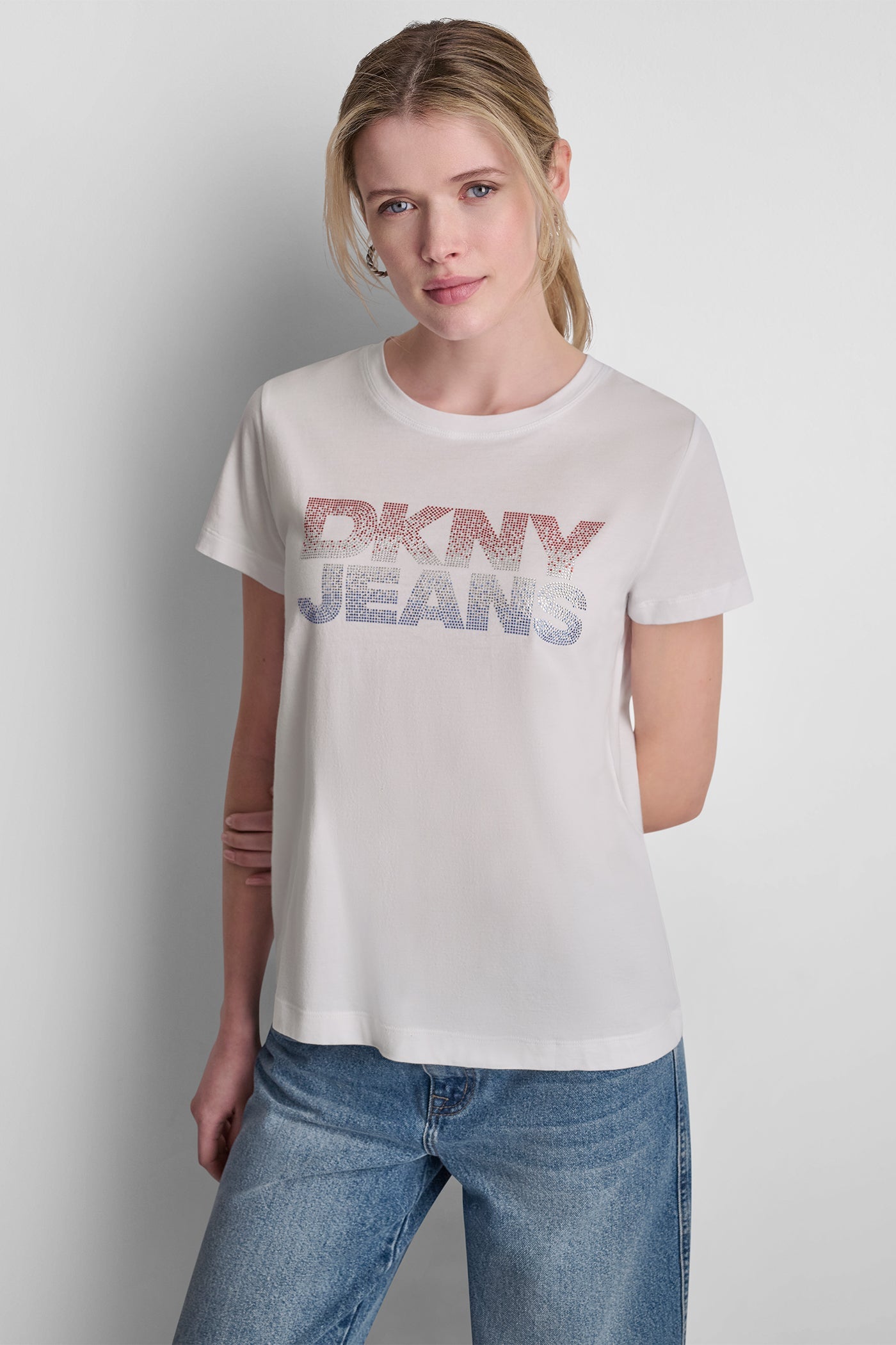 DKNY JEANS STACKED RHINESTONE LOGO TEE