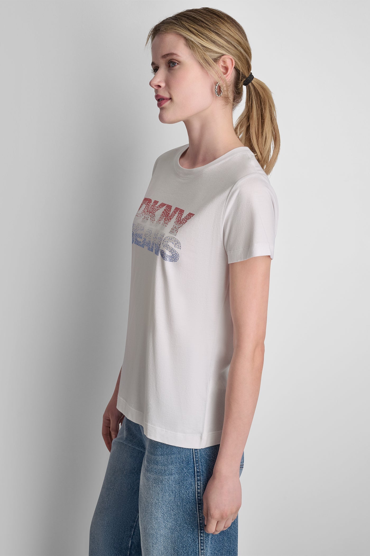 DKNY JEANS STACKED RHINESTONE LOGO TEE