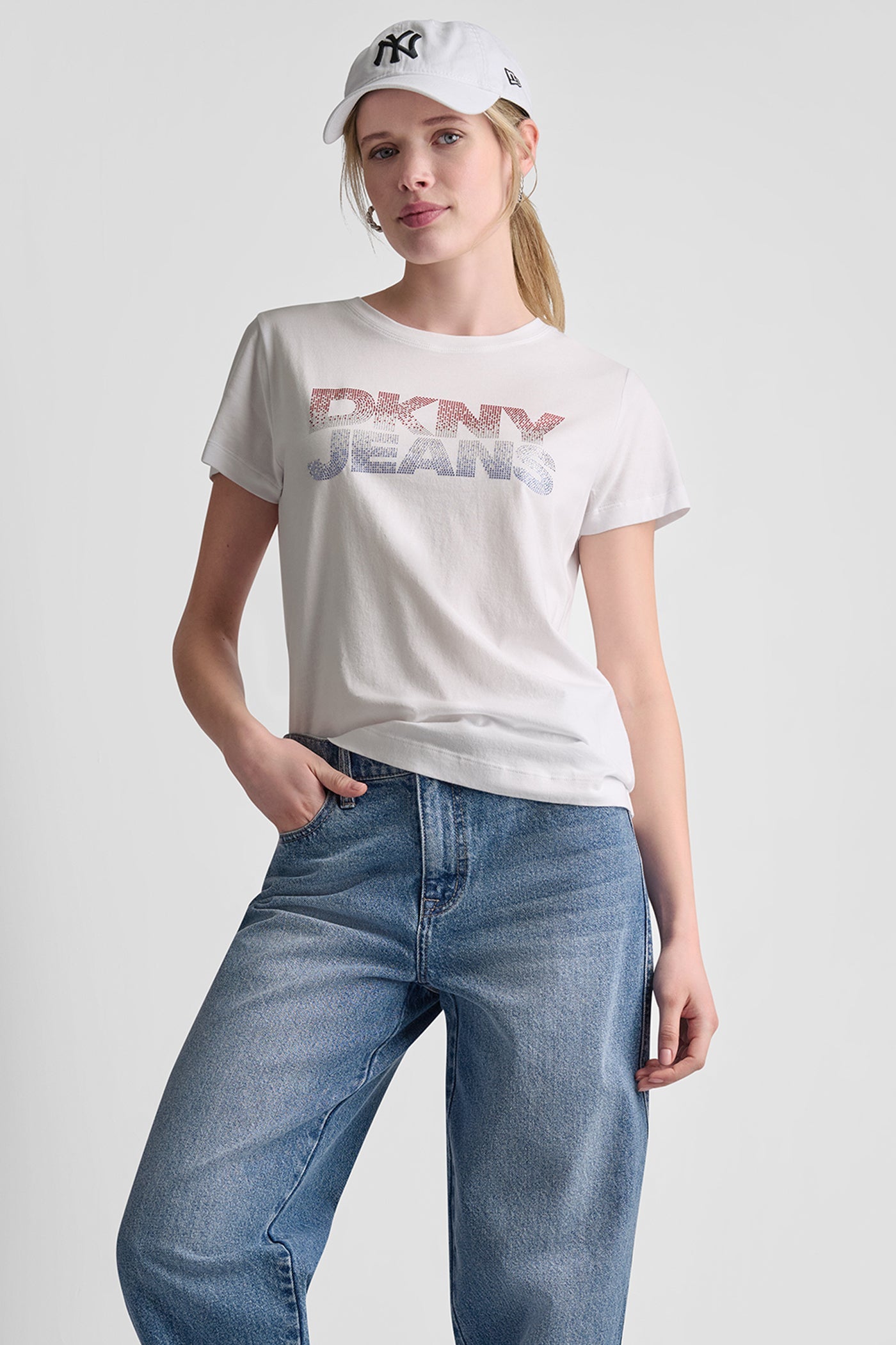 DKNY JEANS STACKED RHINESTONE LOGO TEE