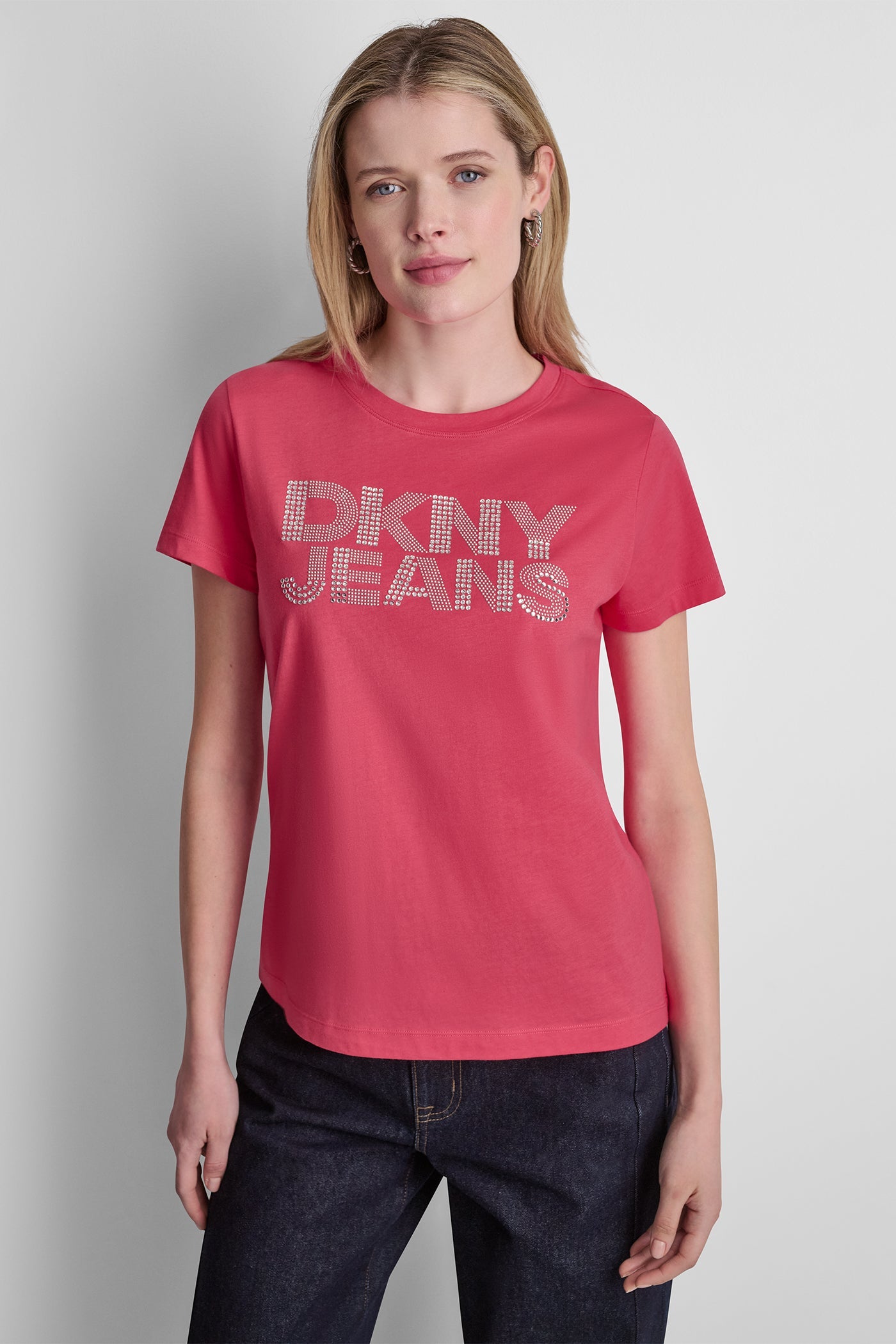 DKNY JEANS STACKED RHINESTONE DOME TEE