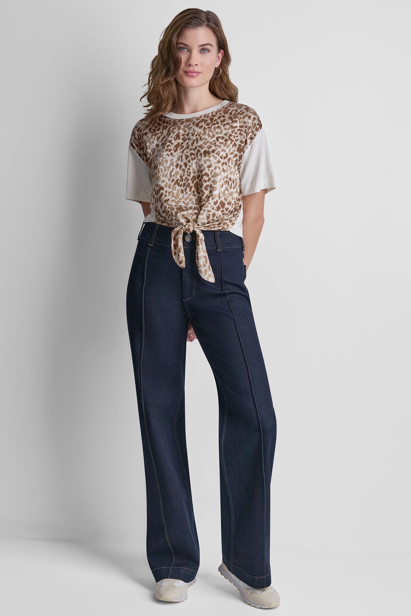 MIXED MEDIA TIE-FRONT TEE