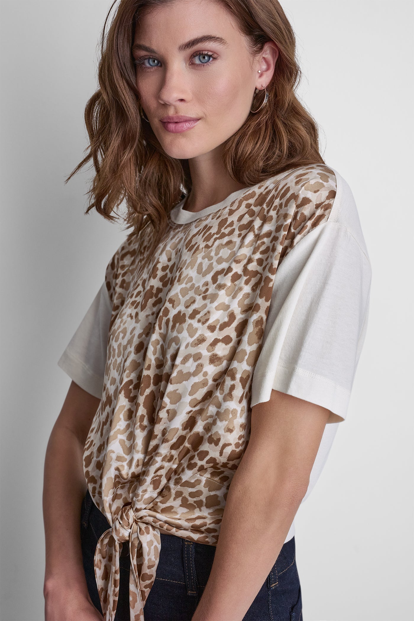 MIXED MEDIA TIE-FRONT TEE