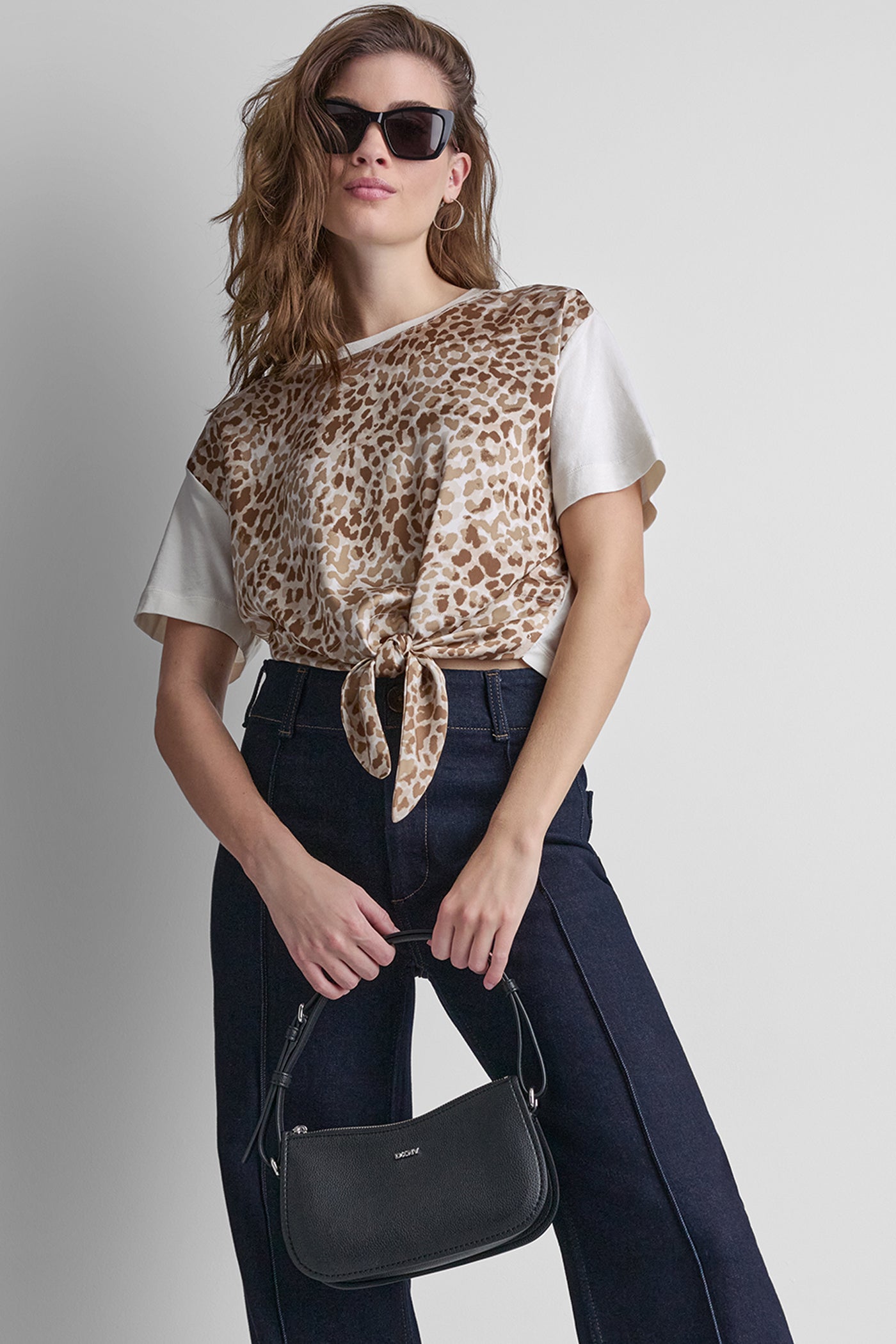MIXED MEDIA TIE-FRONT TEE