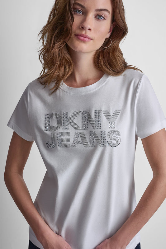 DKNY JEANS STACKED RHINESTONE DOME TEE