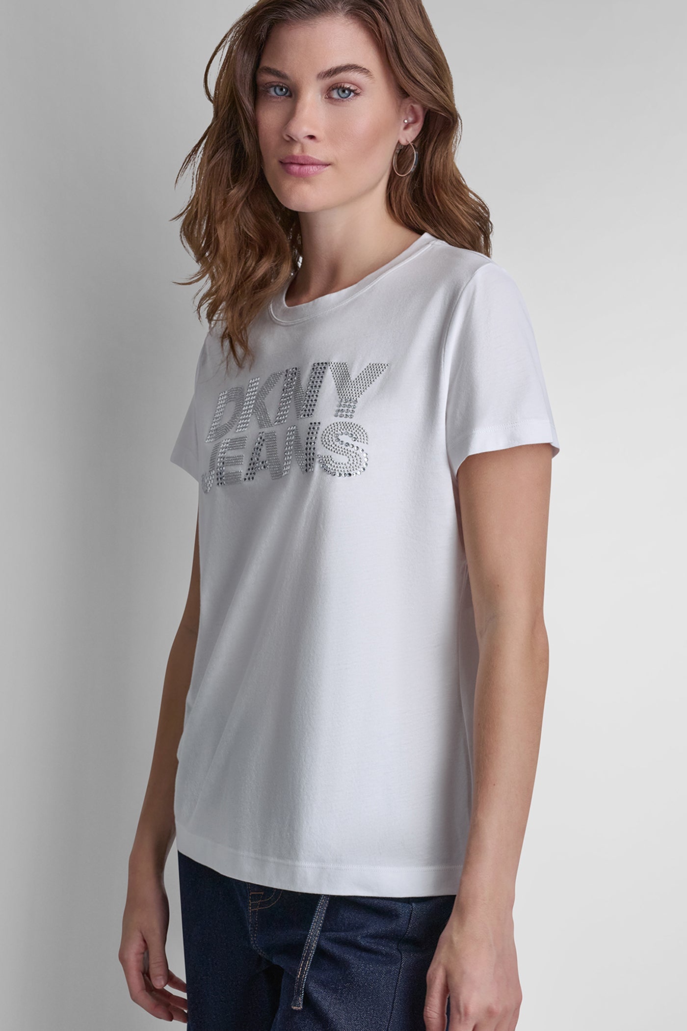 DKNY JEANS STACKED RHINESTONE DOME TEE
