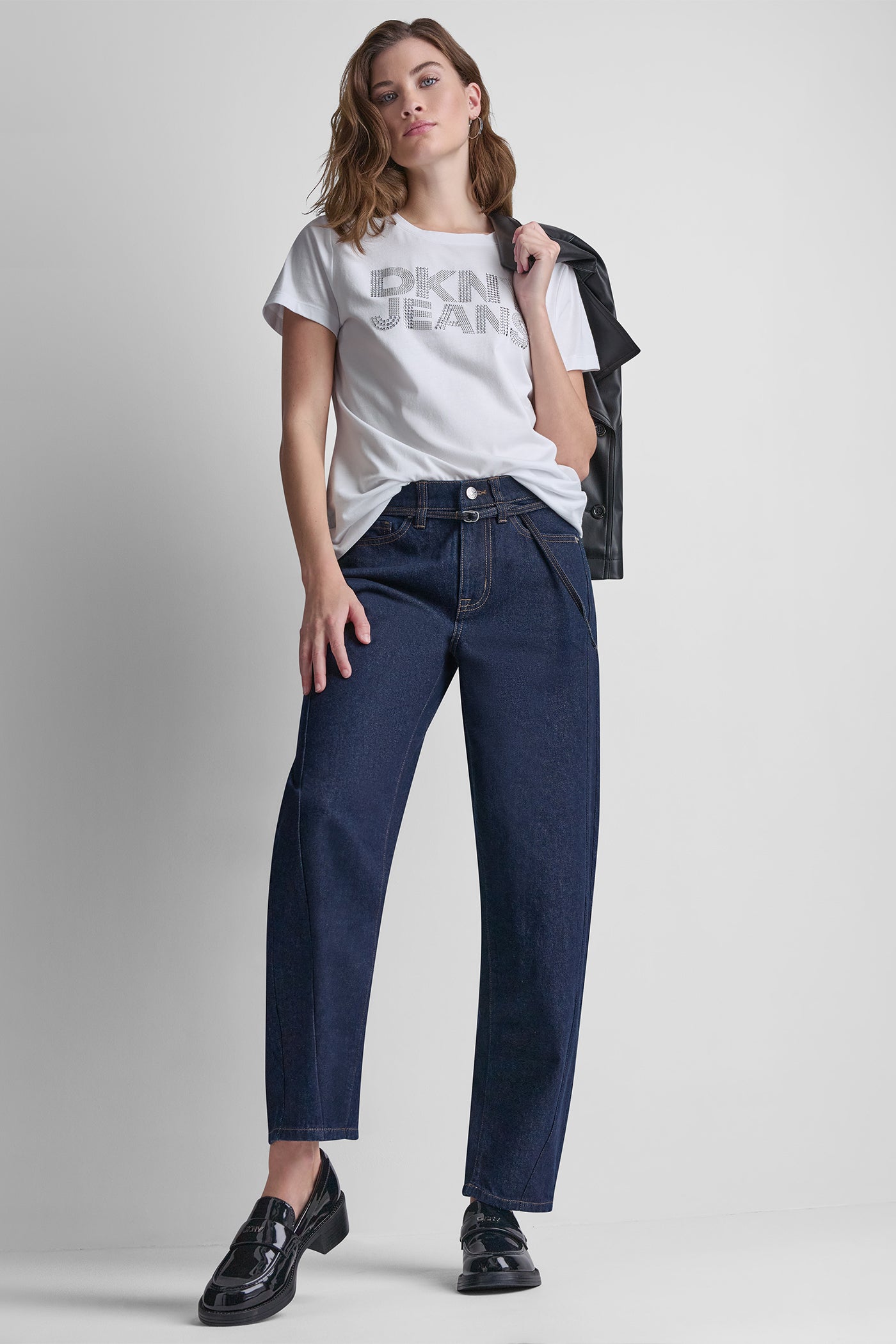 DKNY JEANS STACKED RHINESTONE DOME TEE