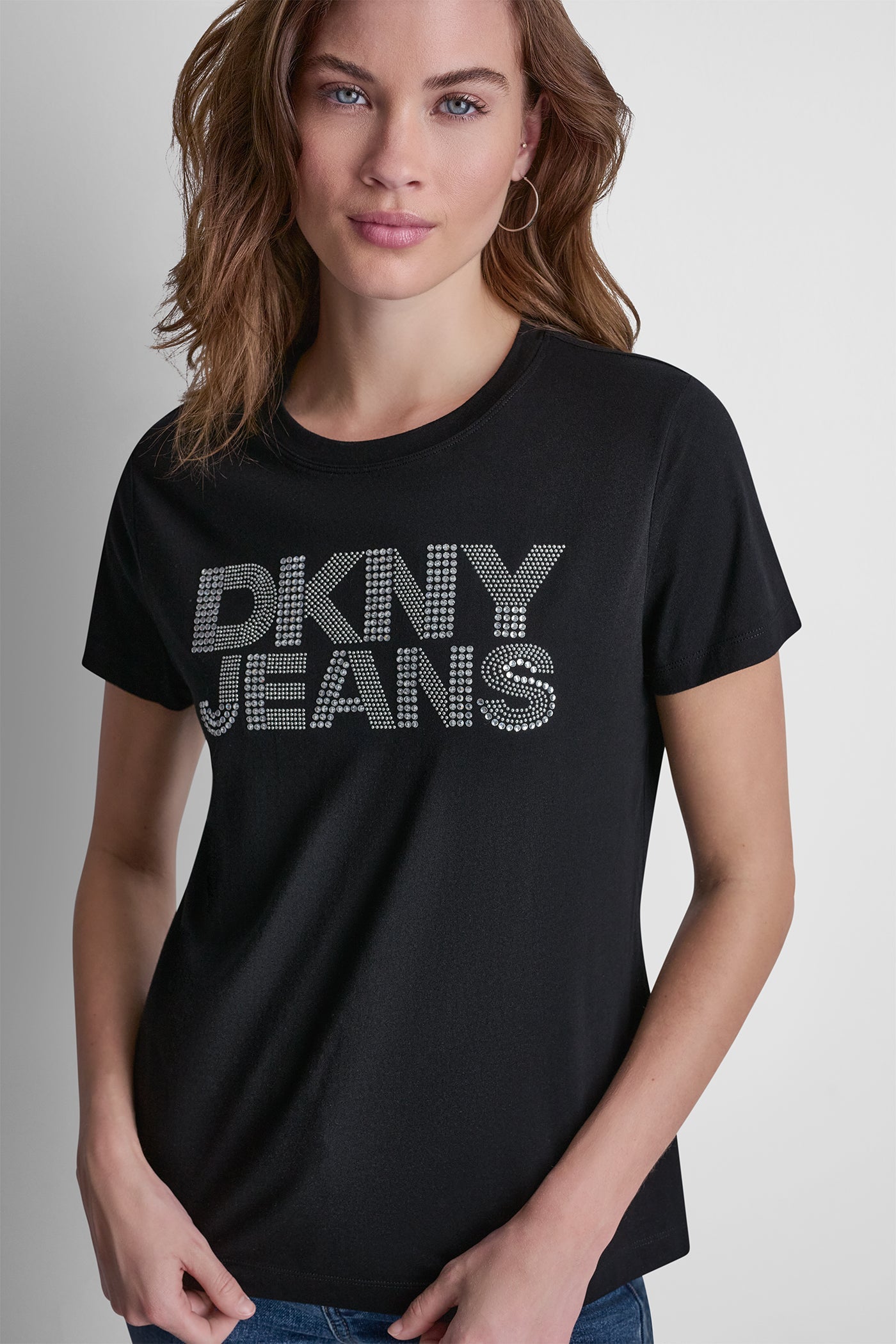 DKNY JEANS STACKED RHINESTONE DOME TEE