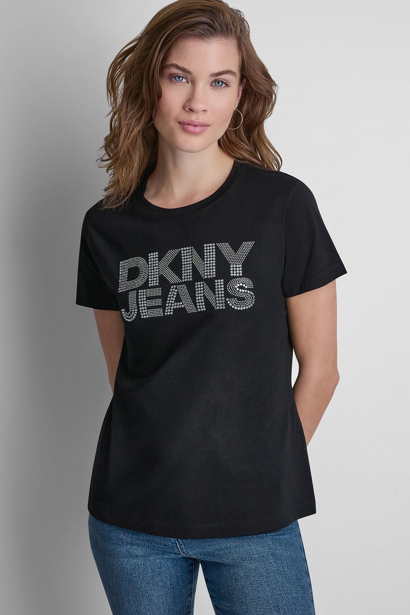 DKNY JEANS STACKED RHINESTONE DOME TEE