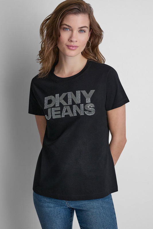 DKNY JEANS STACKED RHINESTONE DOME TEE