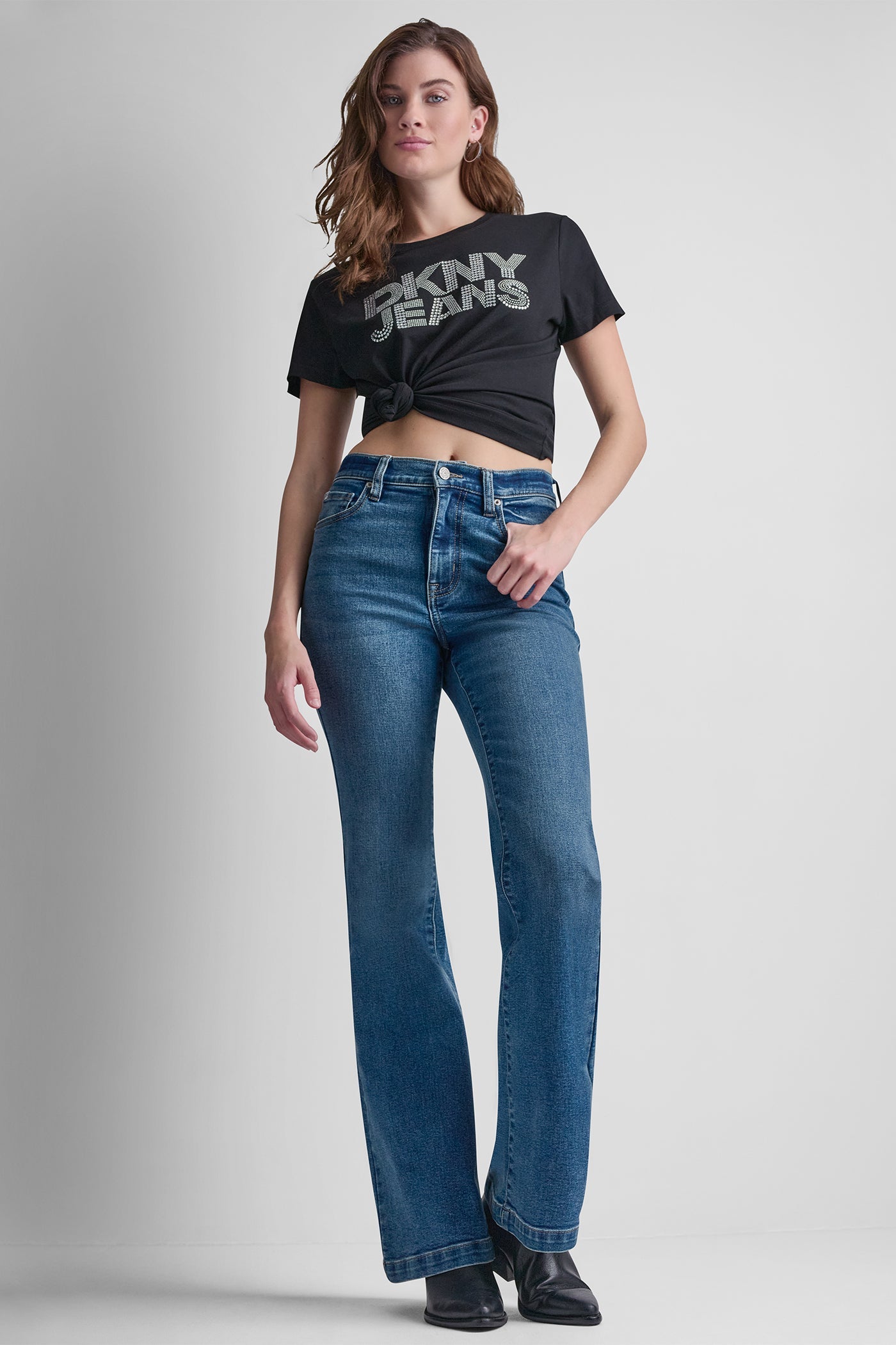 DKNY JEANS STACKED RHINESTONE DOME TEE
