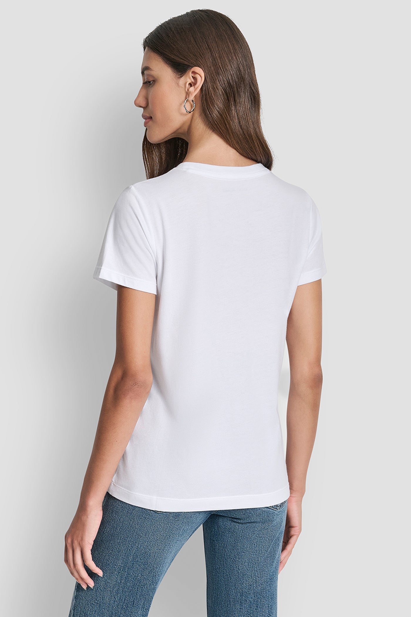 DKNY JEANS STACKED MINI RHINESTONE LOGO CREW NECK