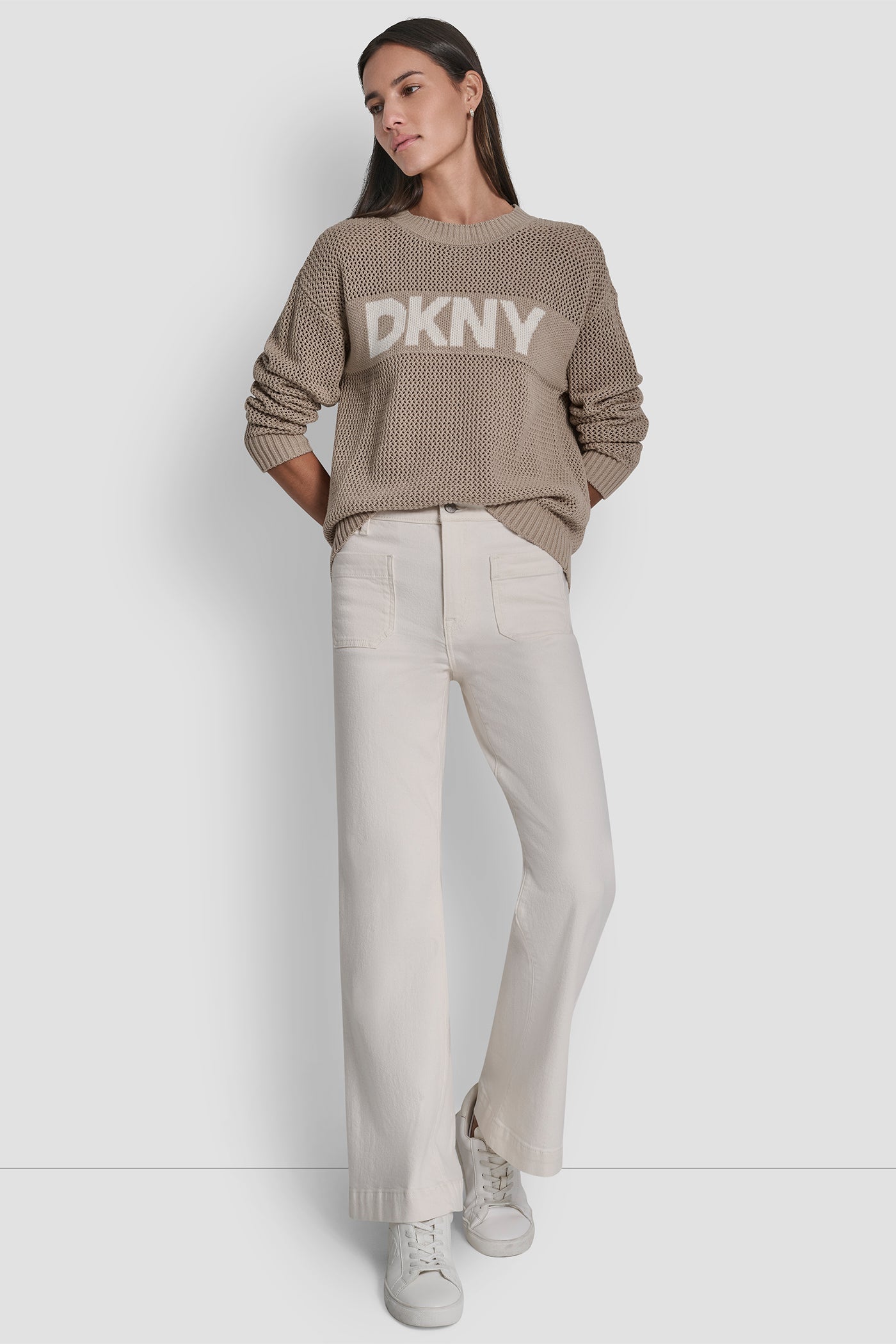 CREW NECK POINTELLE LOGO SWEATER