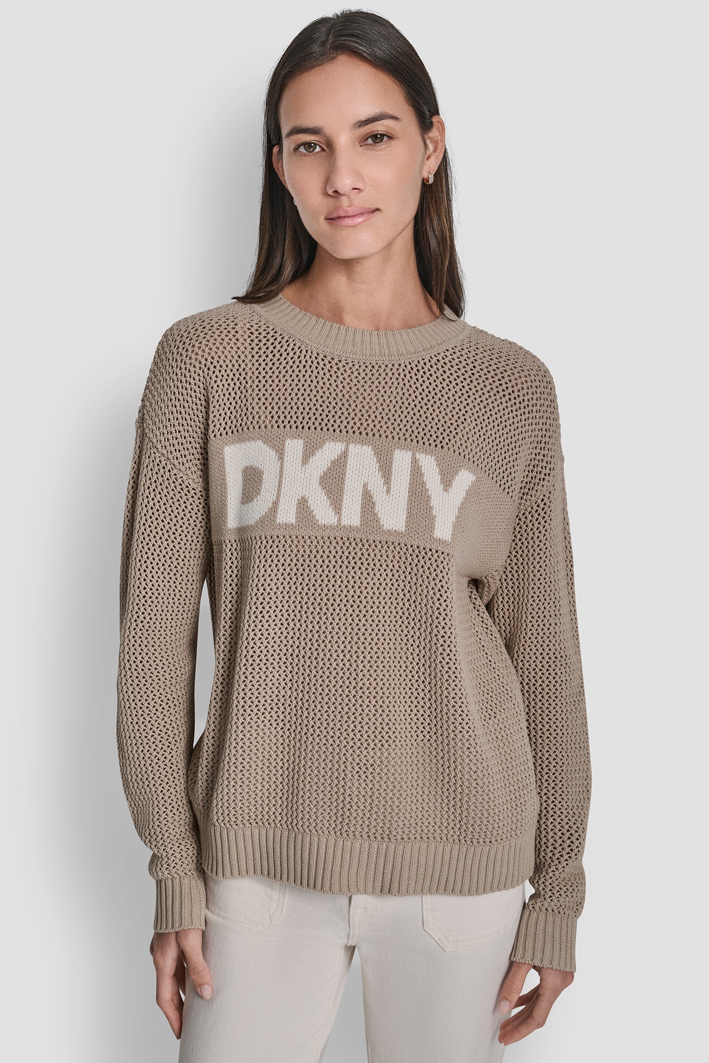 CREW NECK POINTELLE LOGO SWEATER
