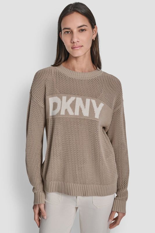 CREW NECK POINTELLE LOGO SWEATER