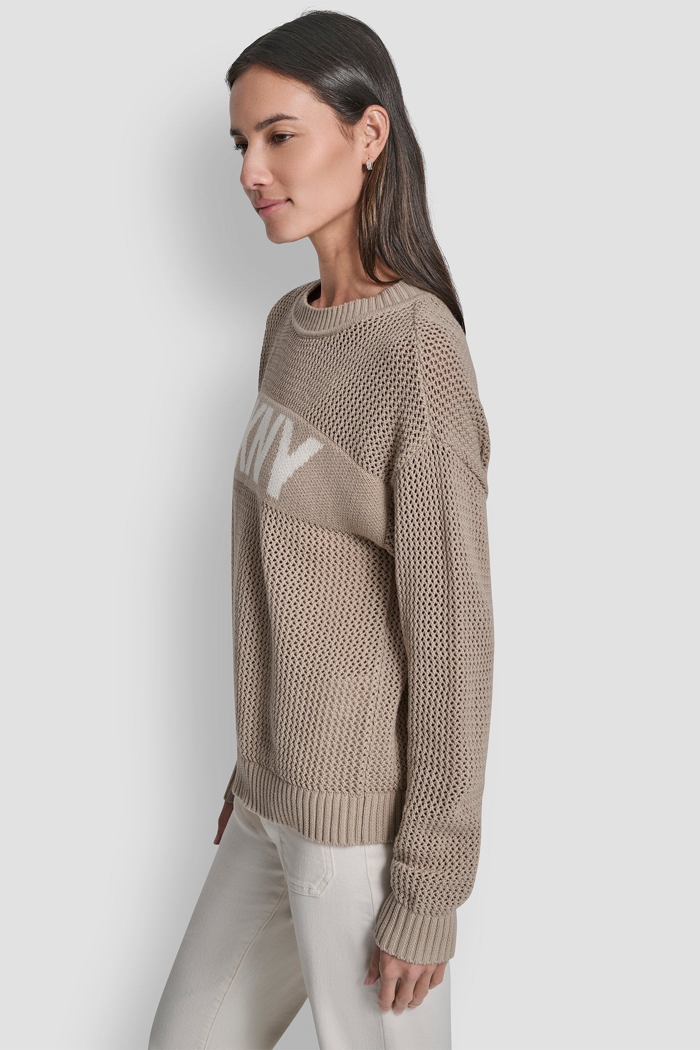CREW NECK POINTELLE LOGO SWEATER