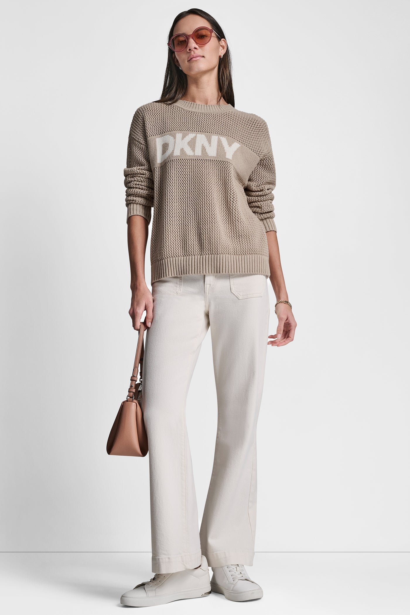 CREW NECK POINTELLE LOGO SWEATER