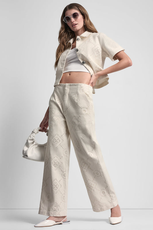 HIGH-RISE TWILL WIDE LEG PANT