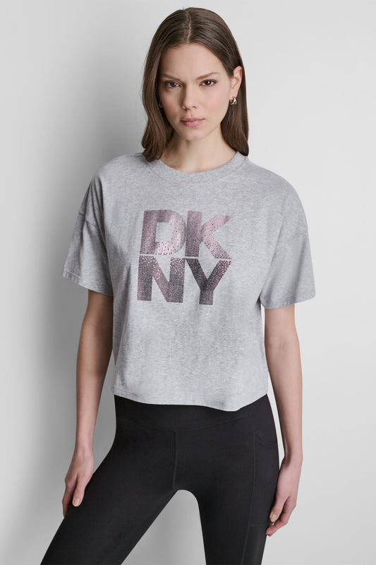 STACKED OMBRE RHINESTONE LOGO TEE