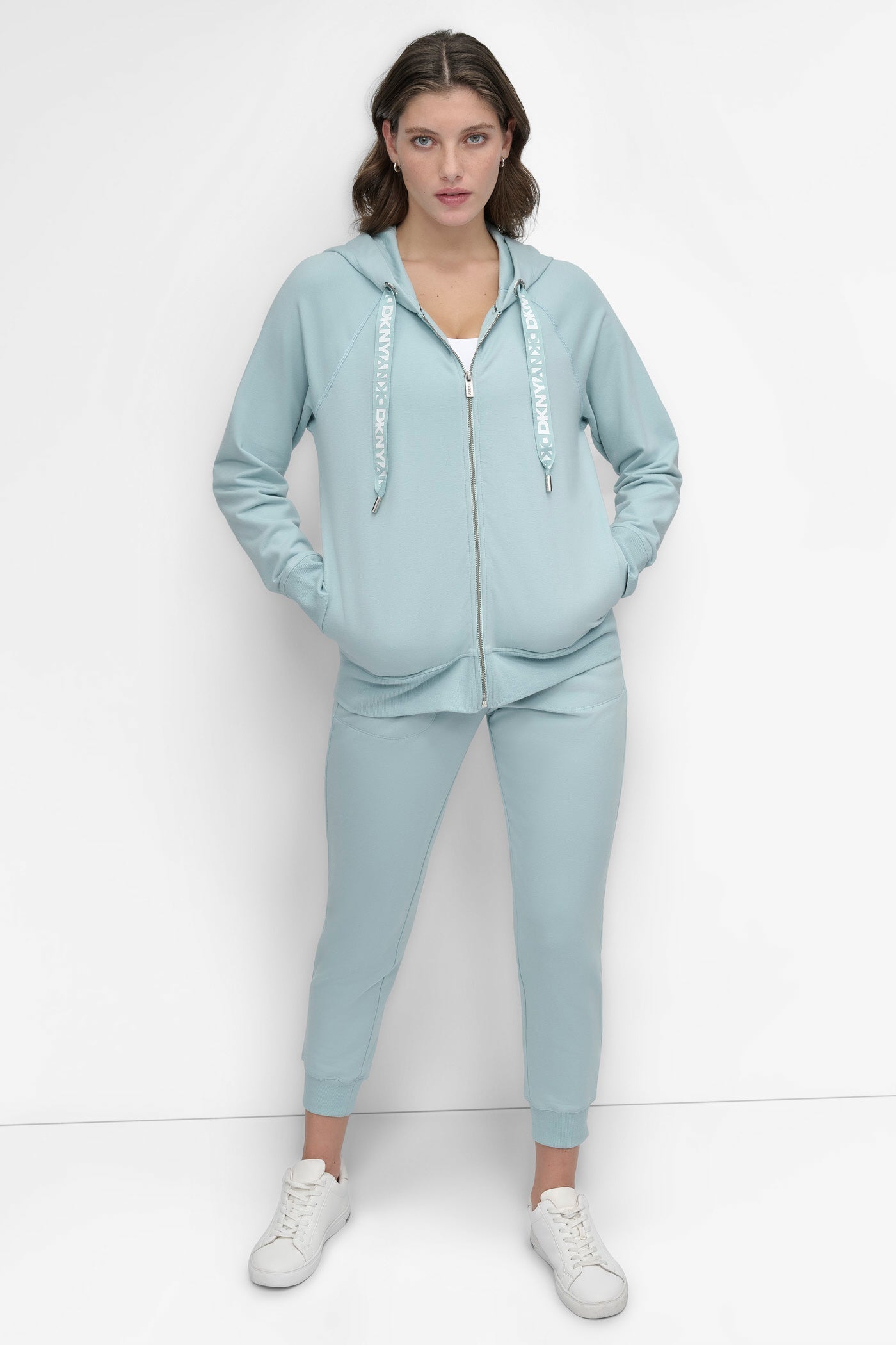 COTTON-FLEECE TWO-TONE LOGO DRAWSTRING HOODIE