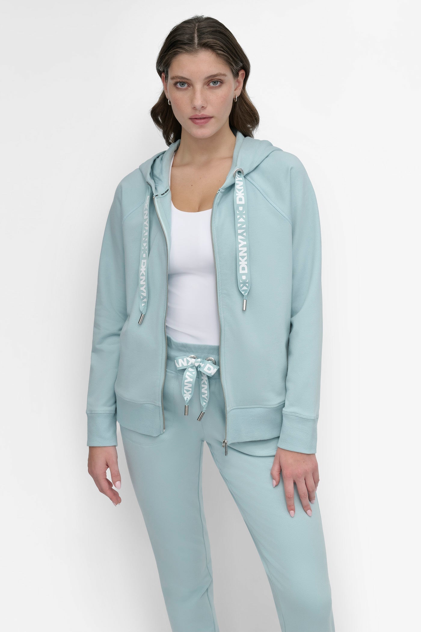 COTTON-FLEECE TWO-TONE LOGO DRAWSTRING HOODIE