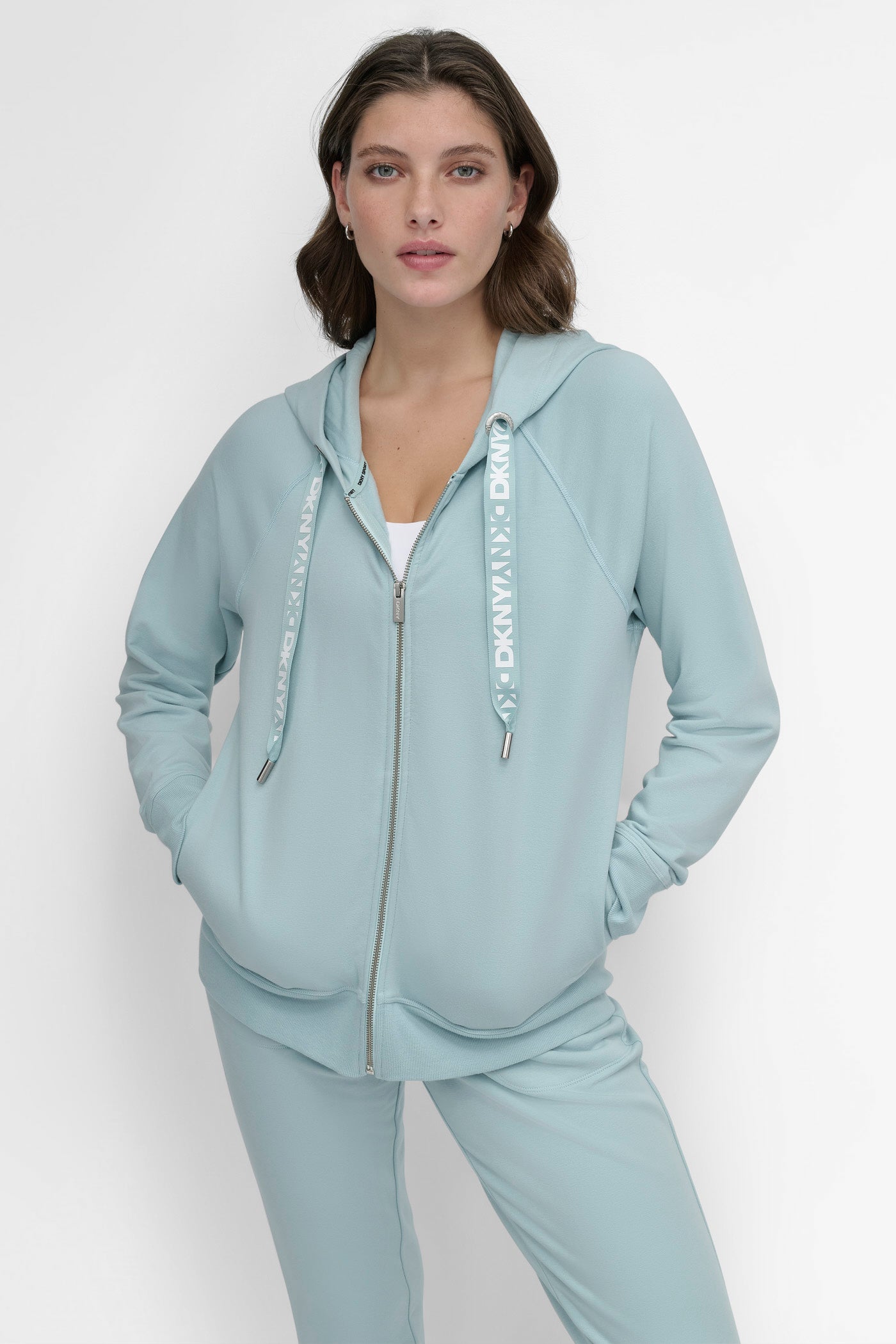 COTTON-FLEECE TWO-TONE LOGO DRAWSTRING HOODIE