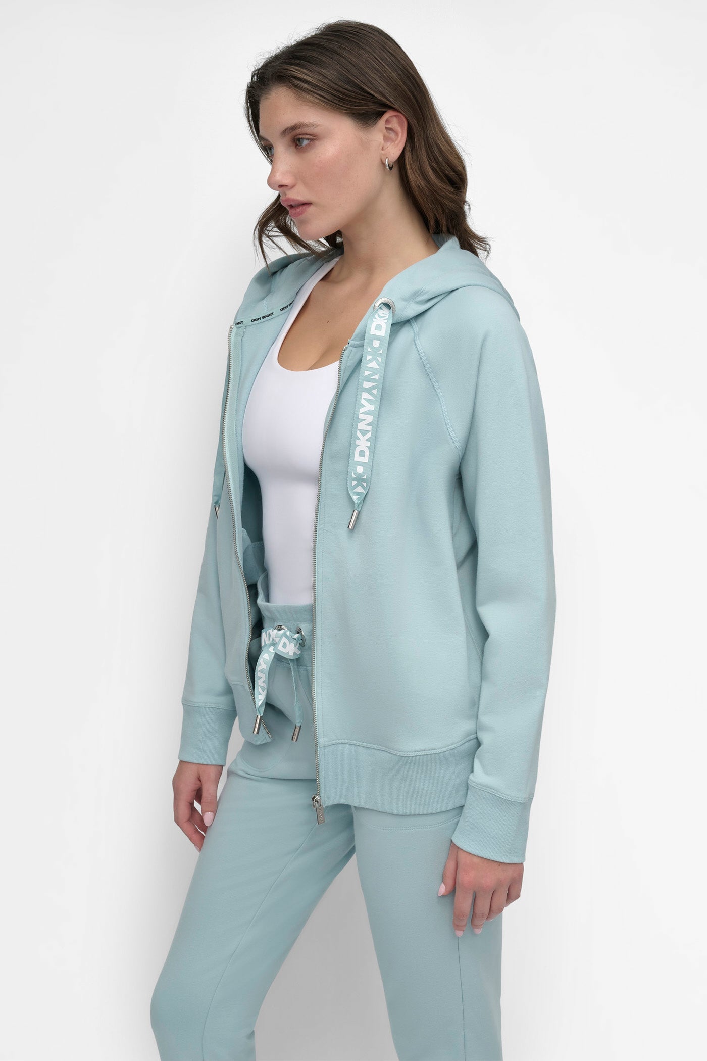 COTTON-FLEECE TWO-TONE LOGO DRAWSTRING HOODIE