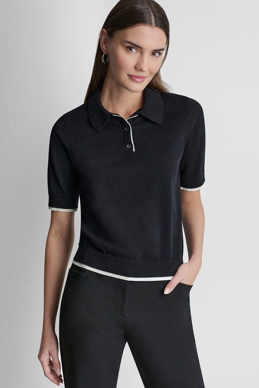 COLOR BLOCK POLO SWEATER