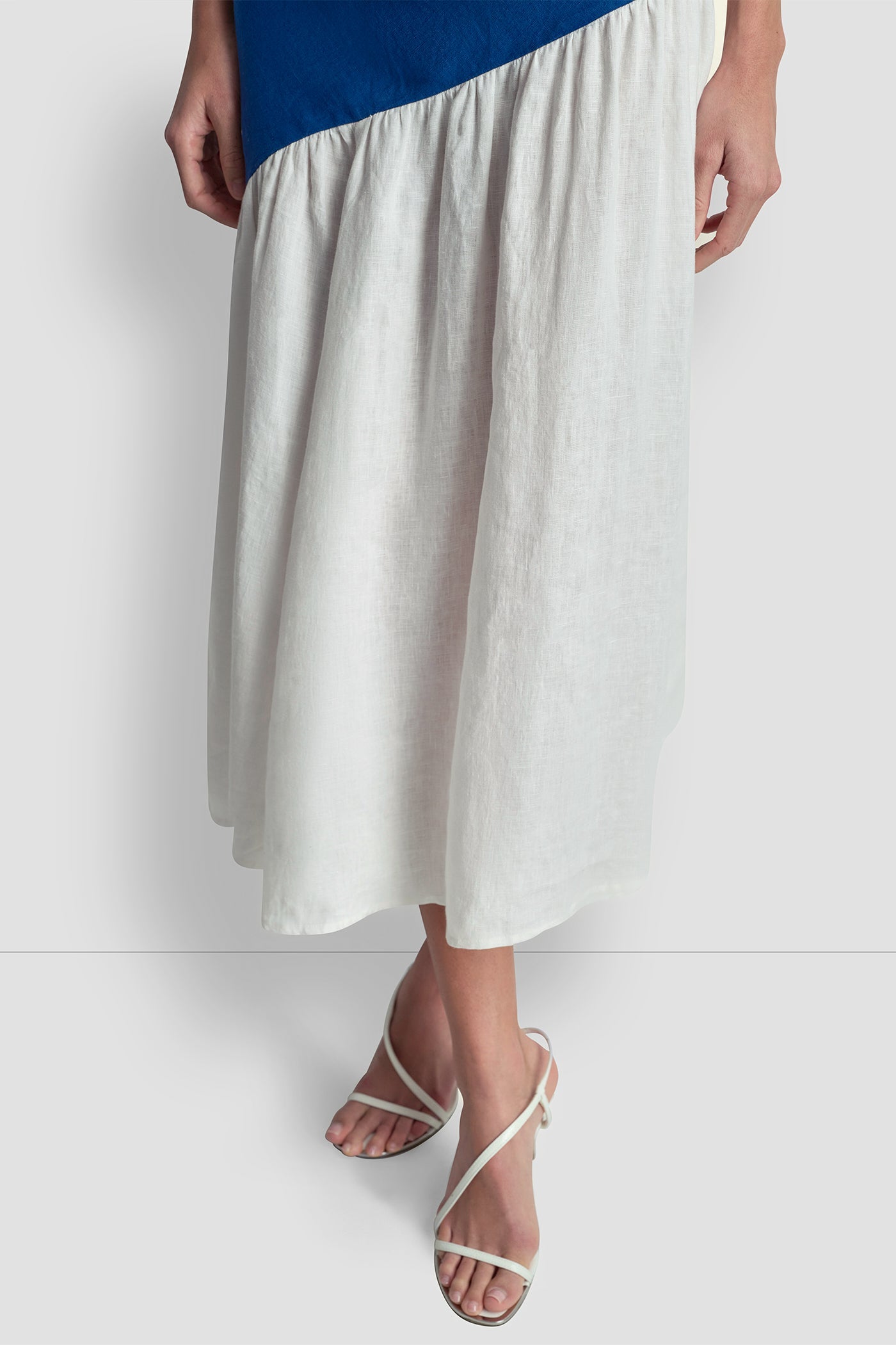 LINEN TWO-TONE MIDI DRESS