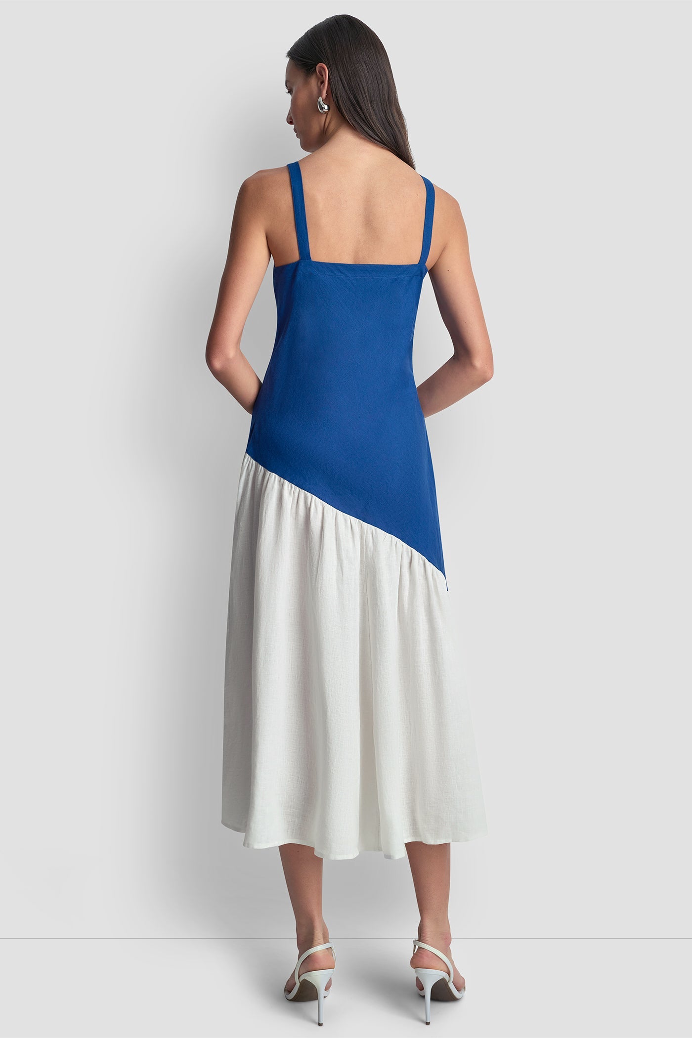 LINEN TWO-TONE MIDI DRESS