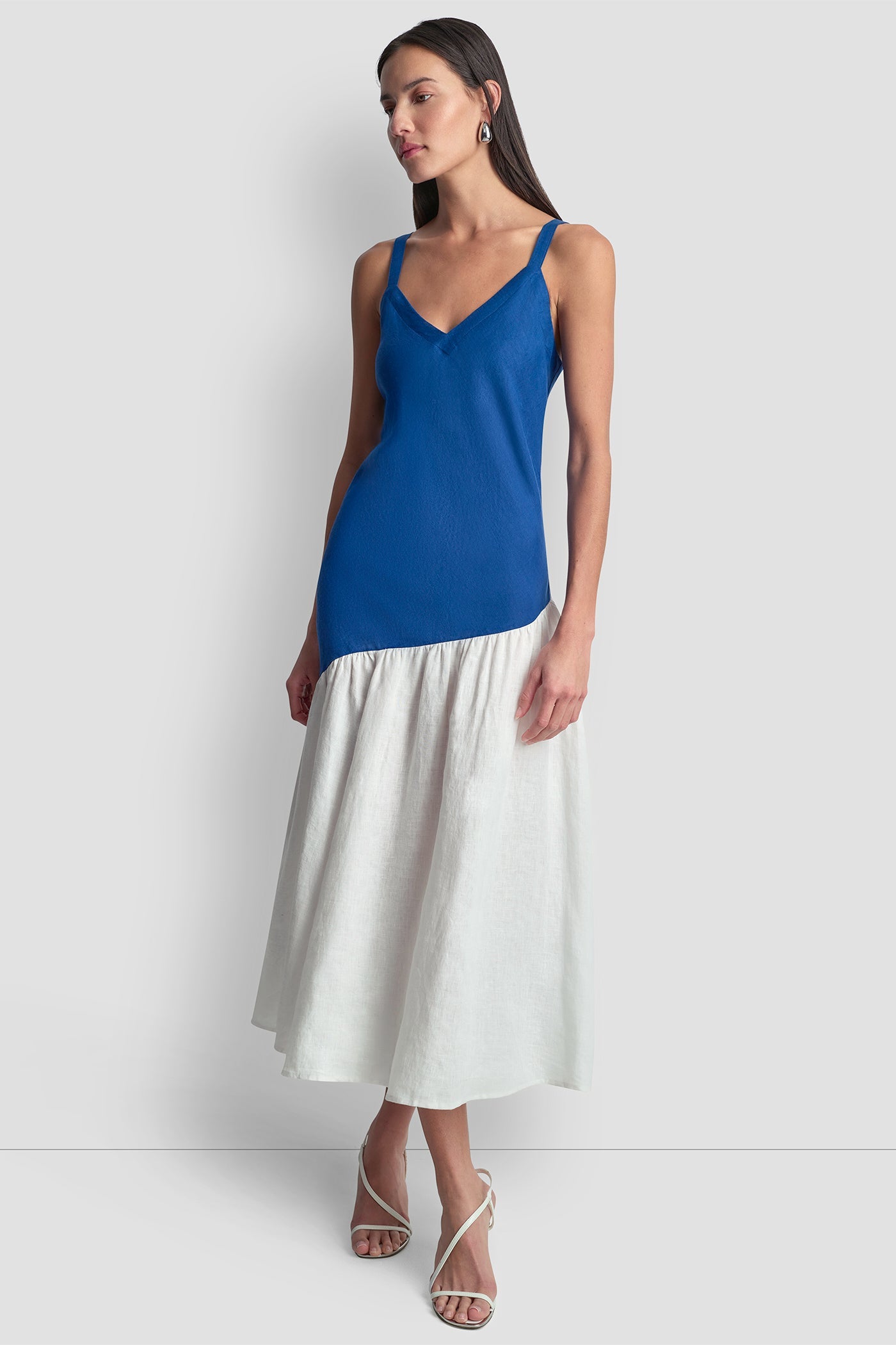 LINEN TWO-TONE MIDI DRESS