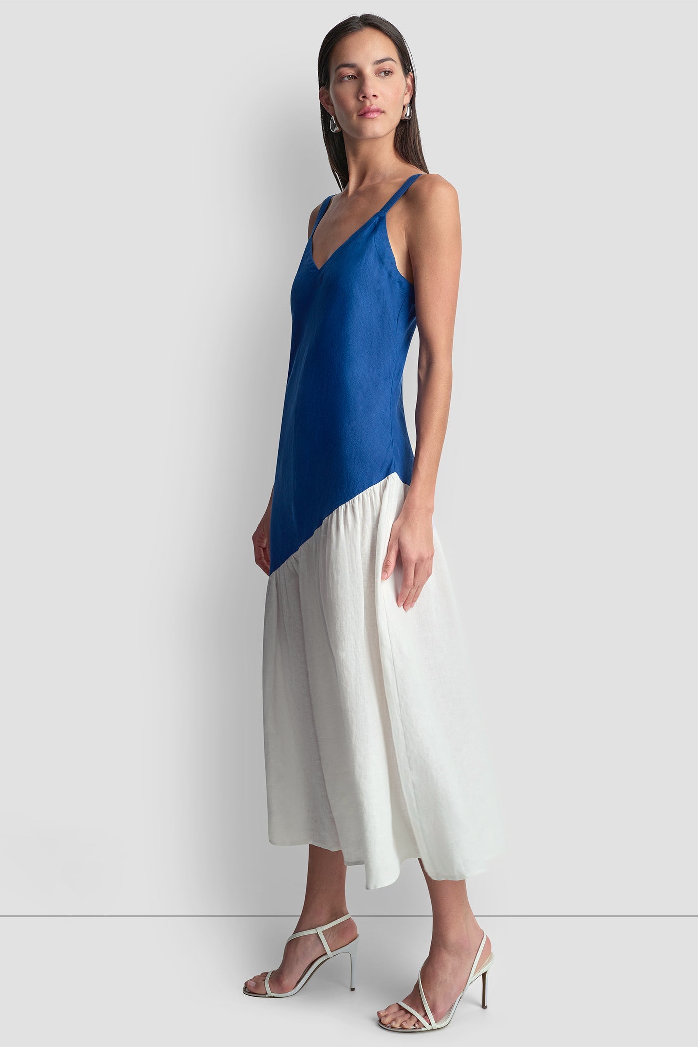 LINEN TWO-TONE MIDI DRESS