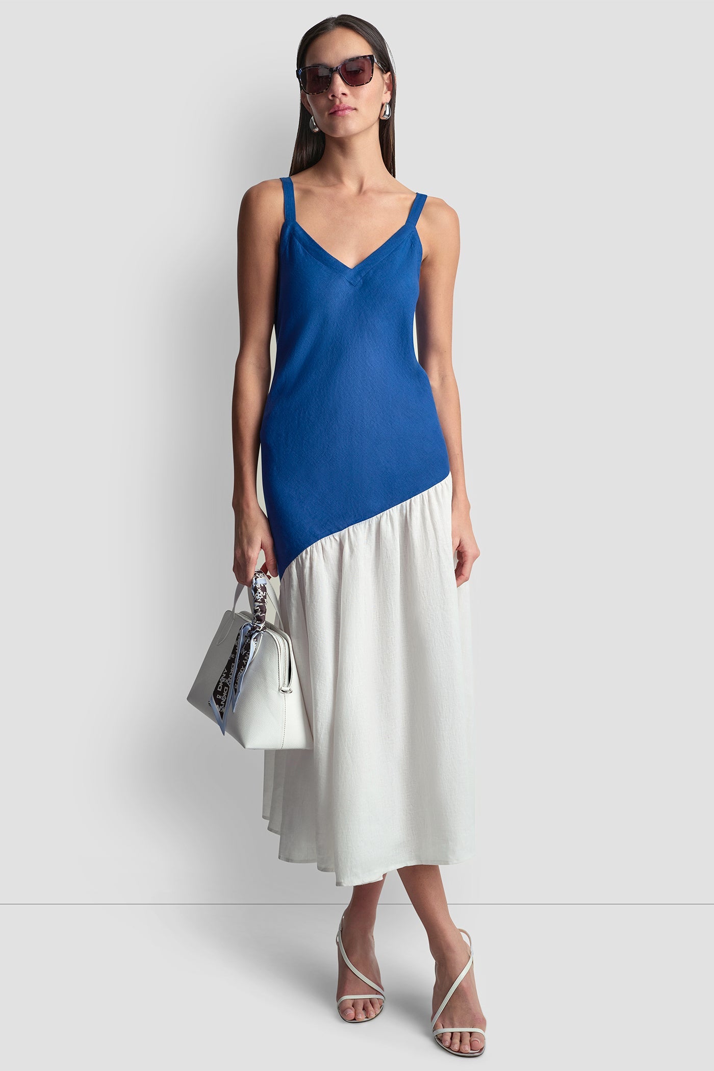 LINEN TWO-TONE MIDI DRESS