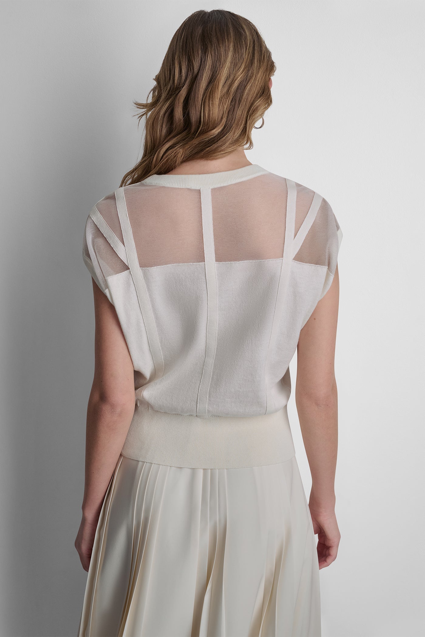COTTON-BLEND SLEEVELESS CORSET SEAM SWEATER